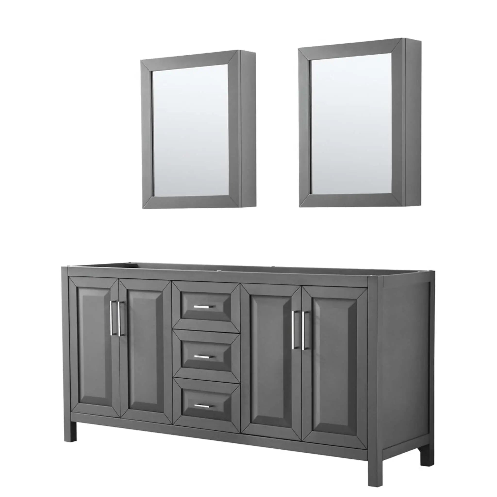 72" Daria Double Bathroom Vanity in Dark Gray with Polished Chrome Trim & Medicine Cabinet by Wyndham