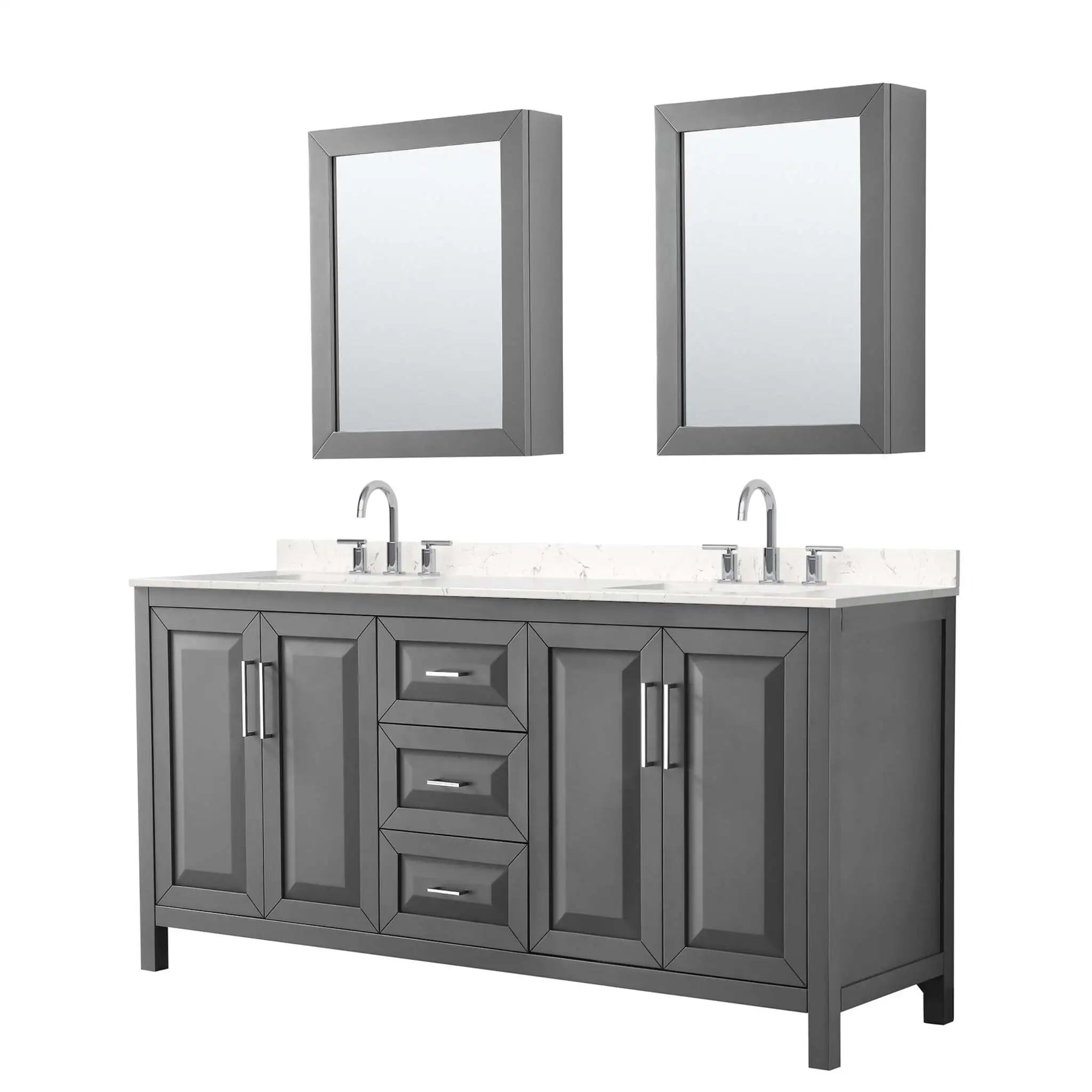 72" Daria Double Bathroom Vanity in Dark Gray with Polished Chrome Trim & Medicine Cabinet by Wyndham