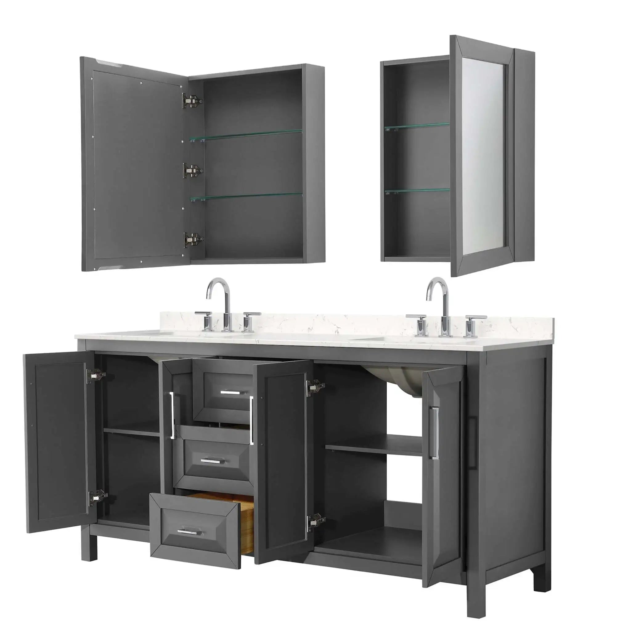72" Daria Double Bathroom Vanity in Dark Gray with Polished Chrome Trim & Medicine Cabinet by Wyndham