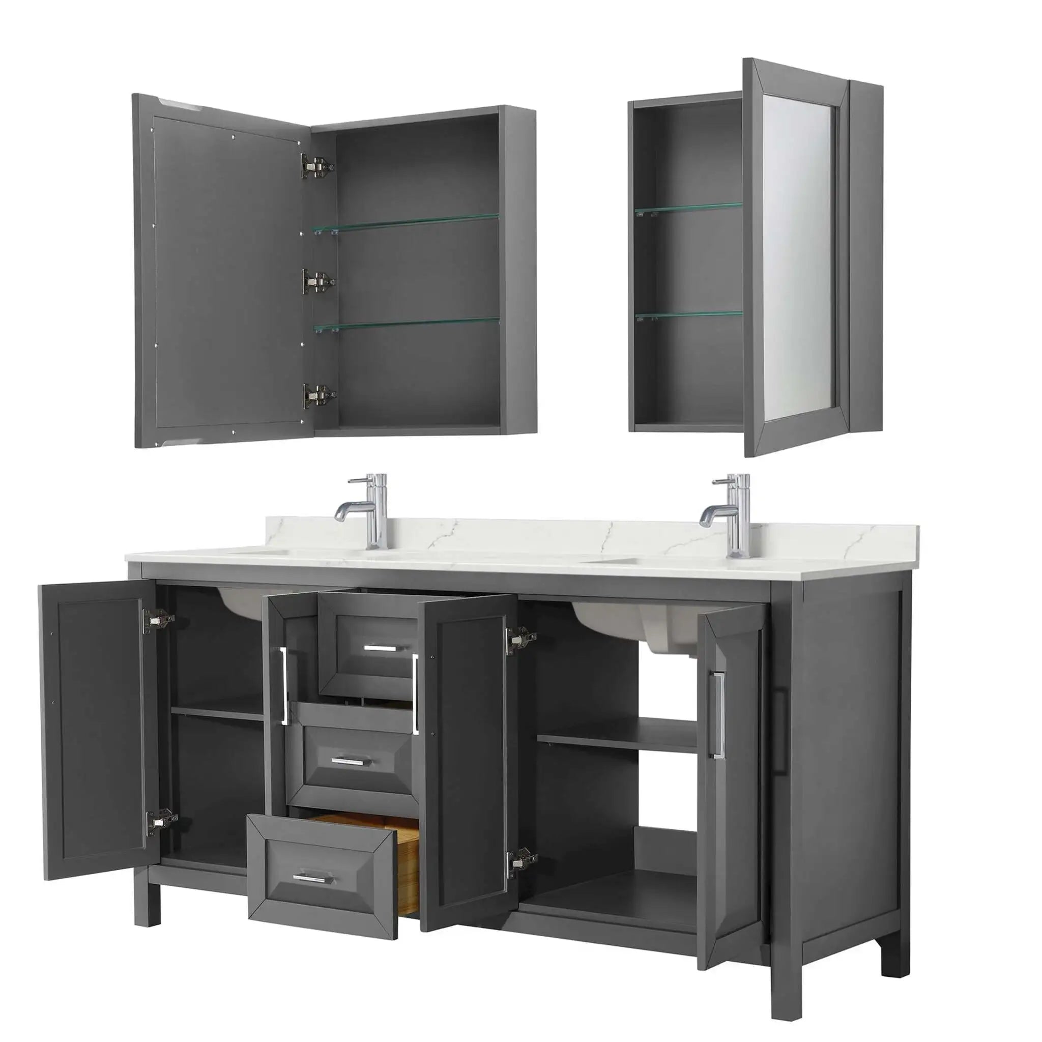 72" Daria Double Bathroom Vanity in Dark Gray with Polished Chrome Trim & Medicine Cabinet by Wyndham