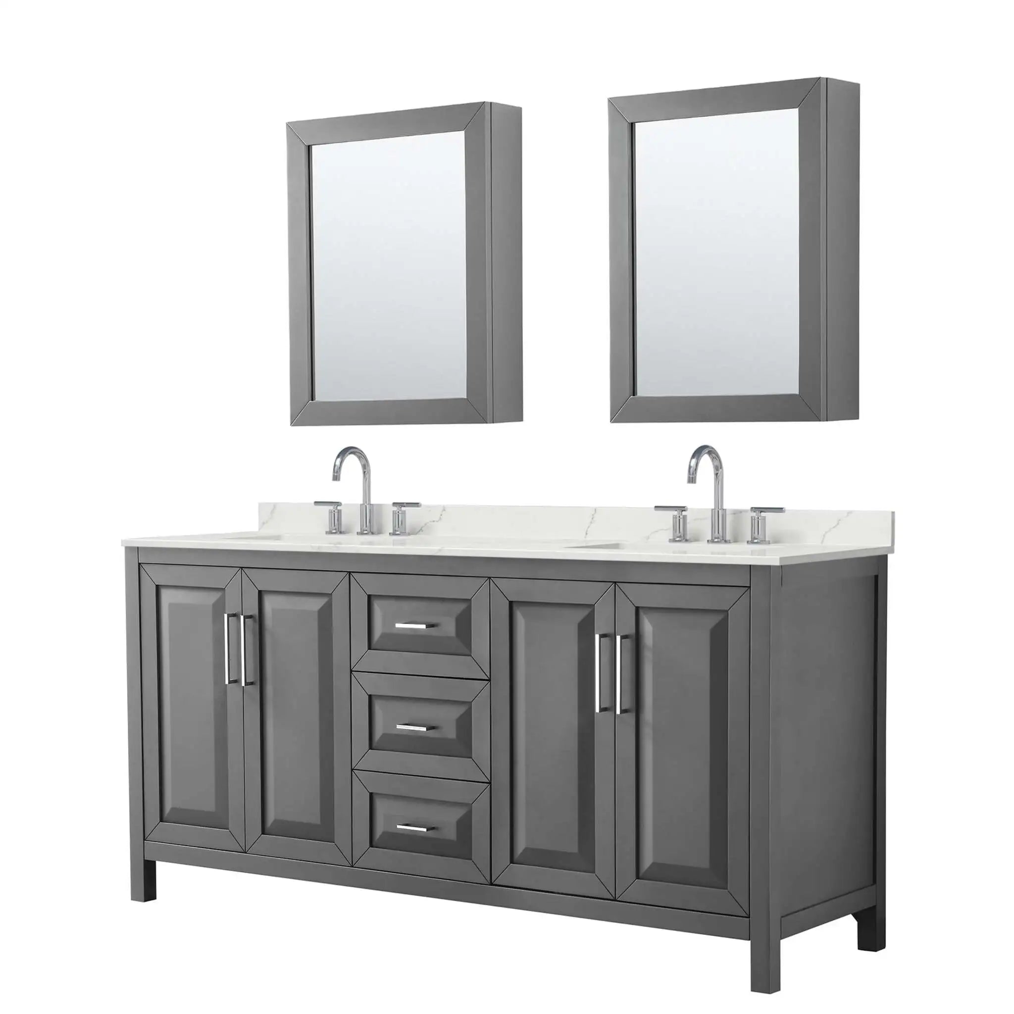 72" Daria Double Bathroom Vanity in Dark Gray with Polished Chrome Trim & Medicine Cabinet by Wyndham