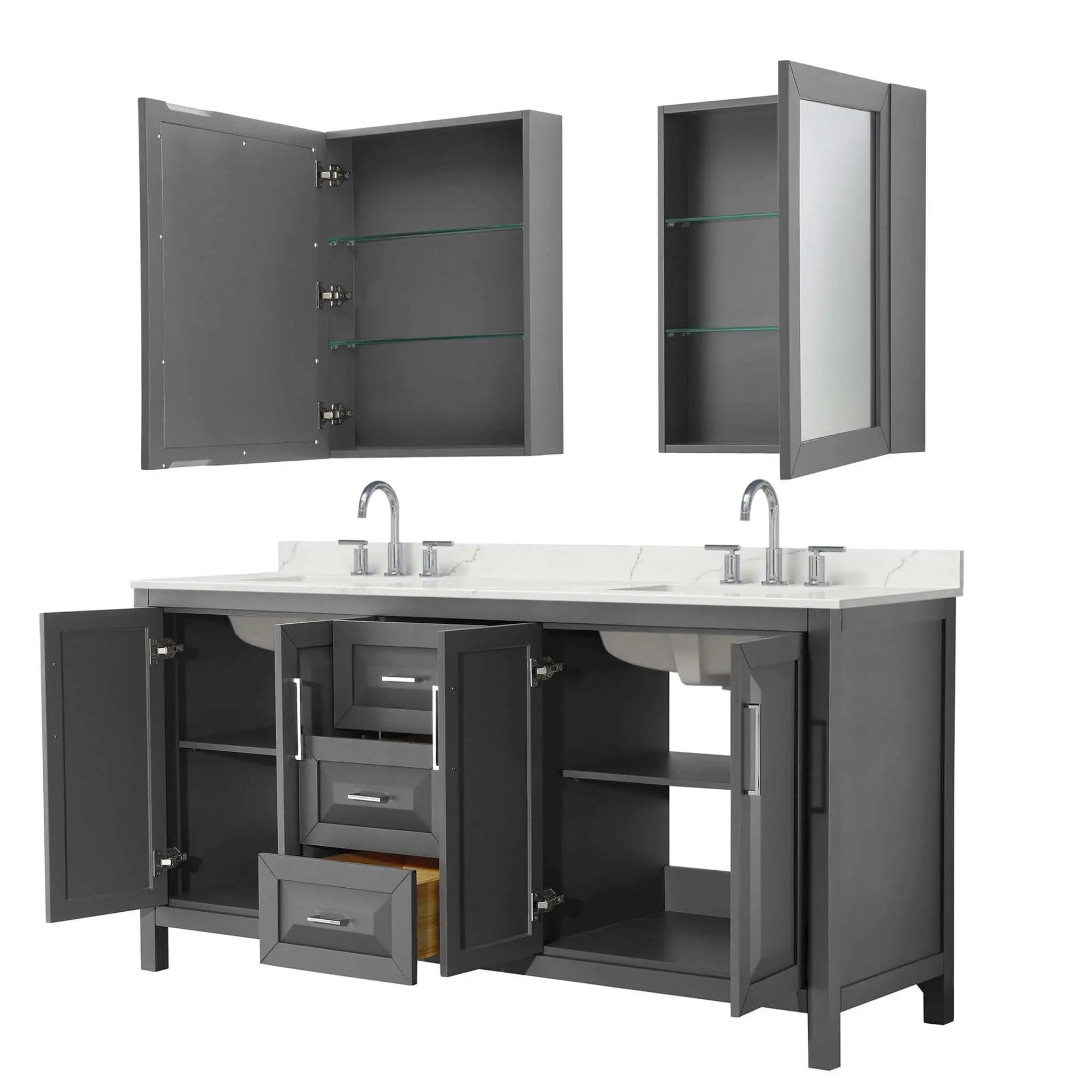 72" Daria Double Bathroom Vanity in Dark Gray with Polished Chrome Trim & Medicine Cabinet by Wyndham