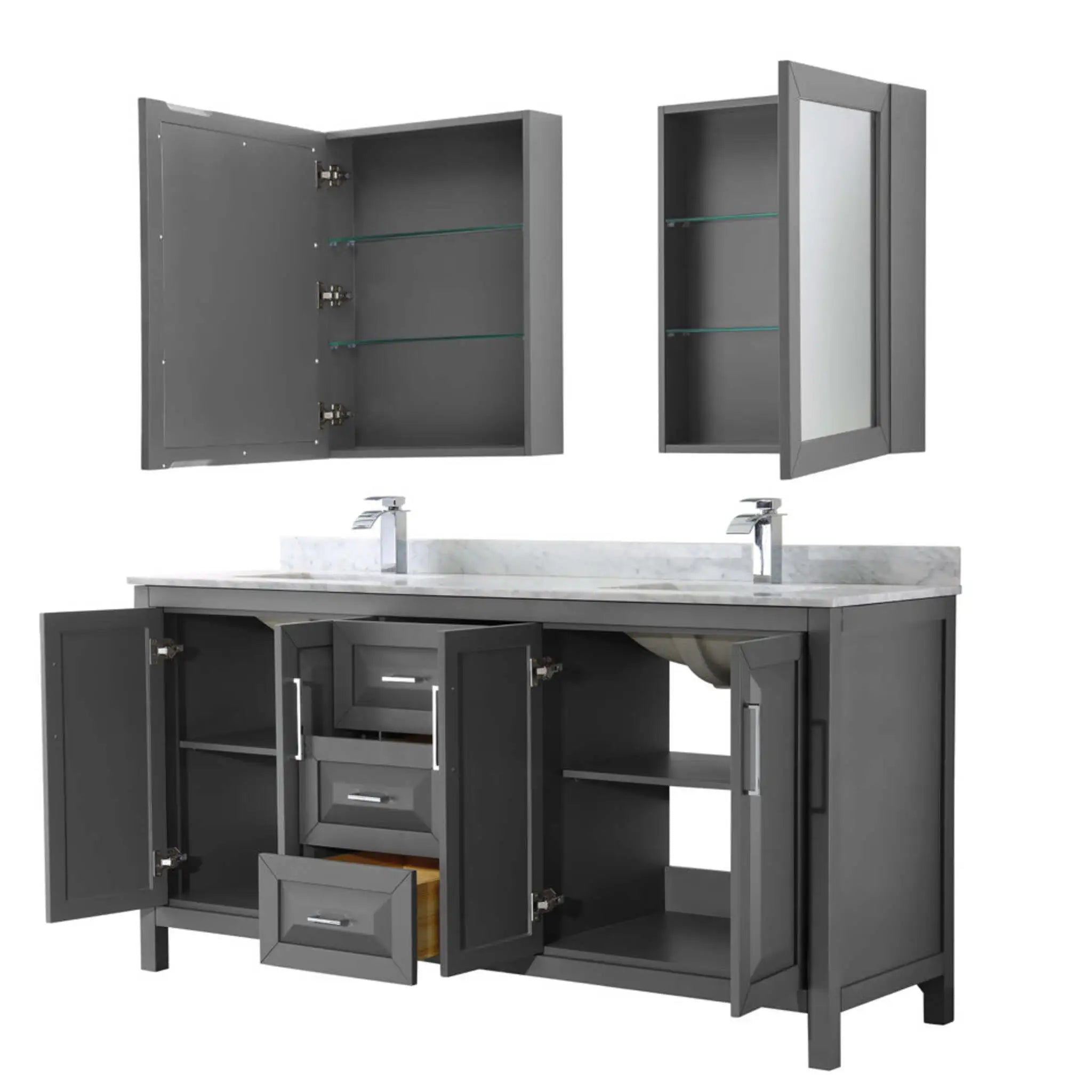 72" Daria Double Bathroom Vanity in Dark Gray with Polished Chrome Trim & Medicine Cabinet by Wyndham
