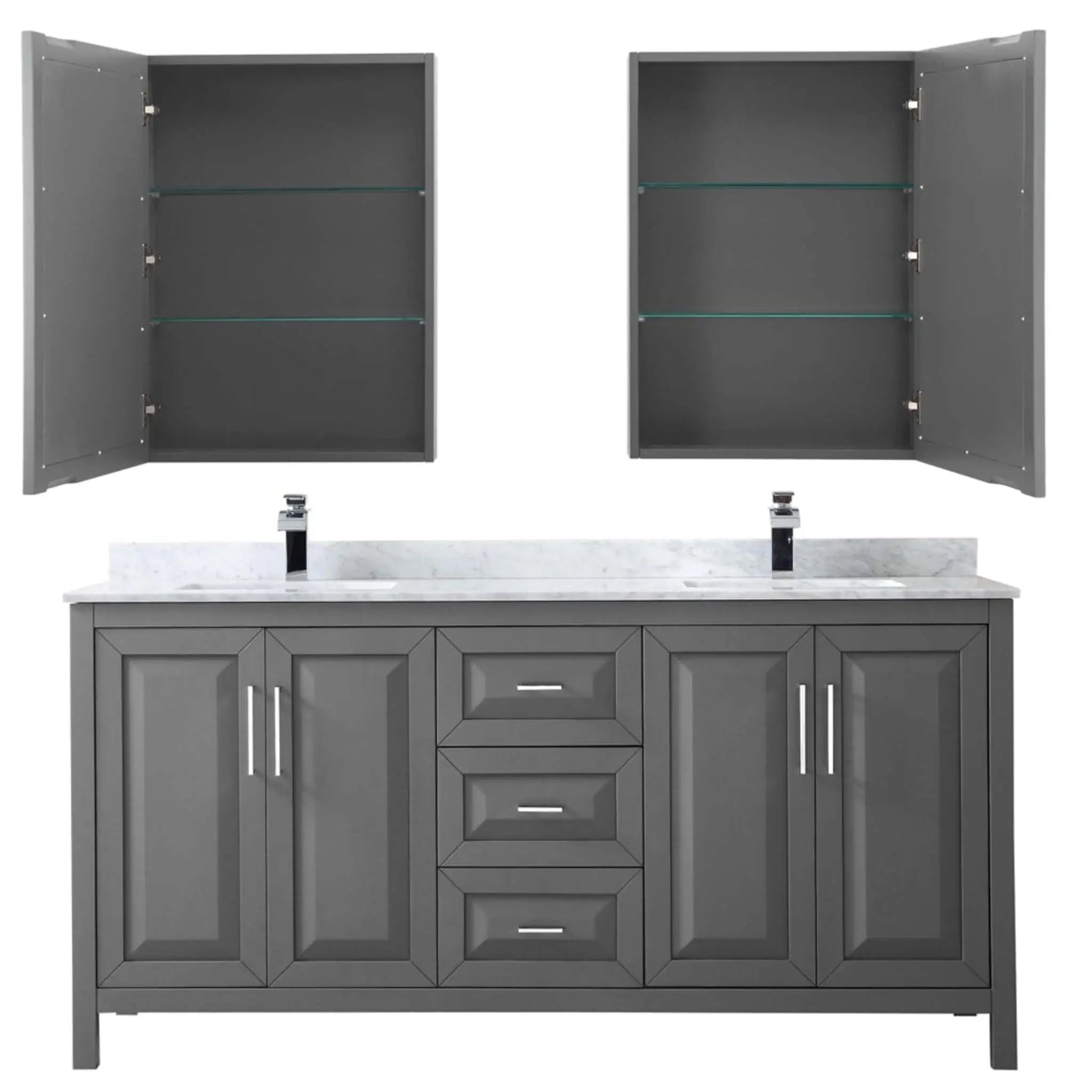 72" Daria Double Bathroom Vanity in Dark Gray with Polished Chrome Trim & Medicine Cabinet by Wyndham
