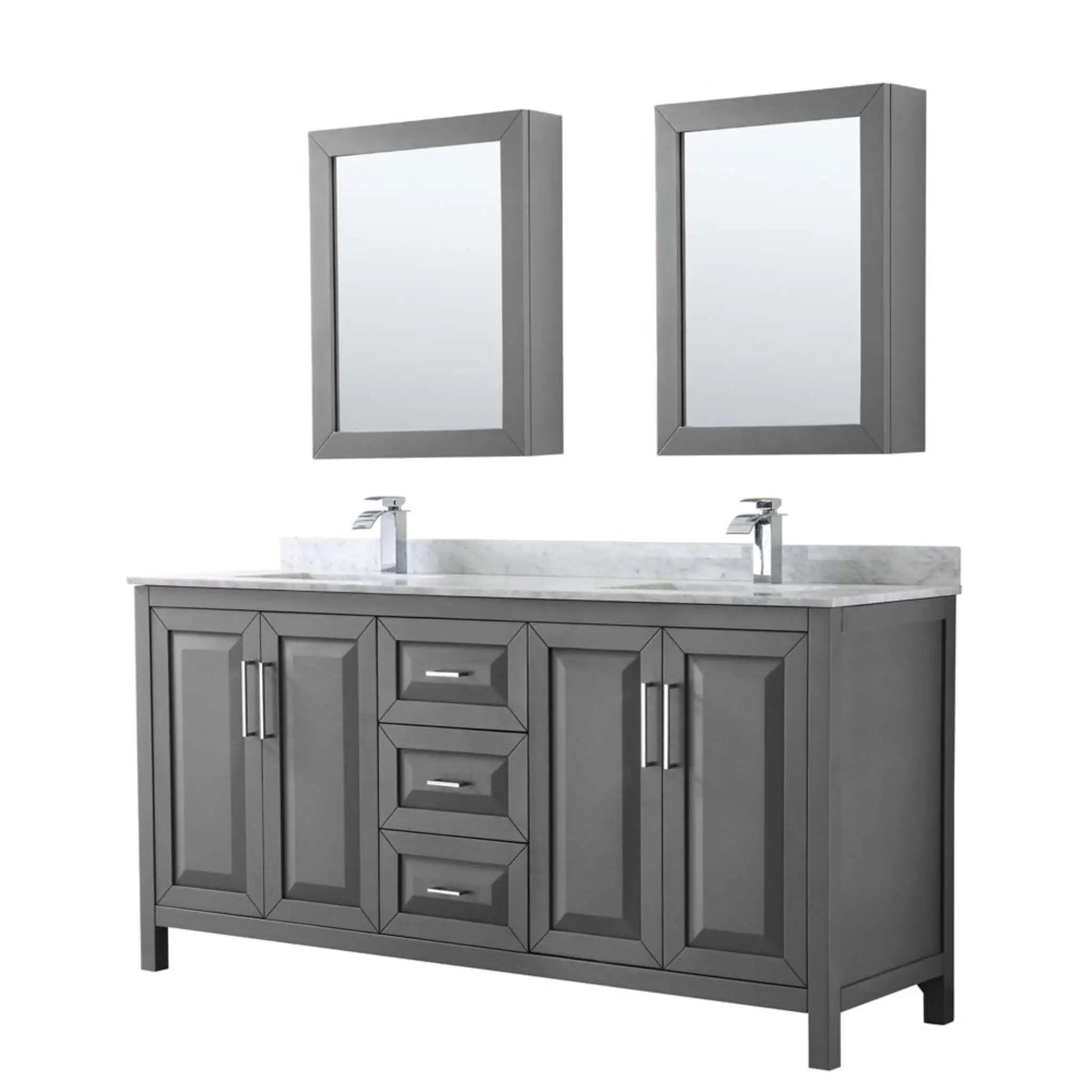 72" Daria Double Bathroom Vanity in Dark Gray with Polished Chrome Trim & Medicine Cabinet by Wyndham