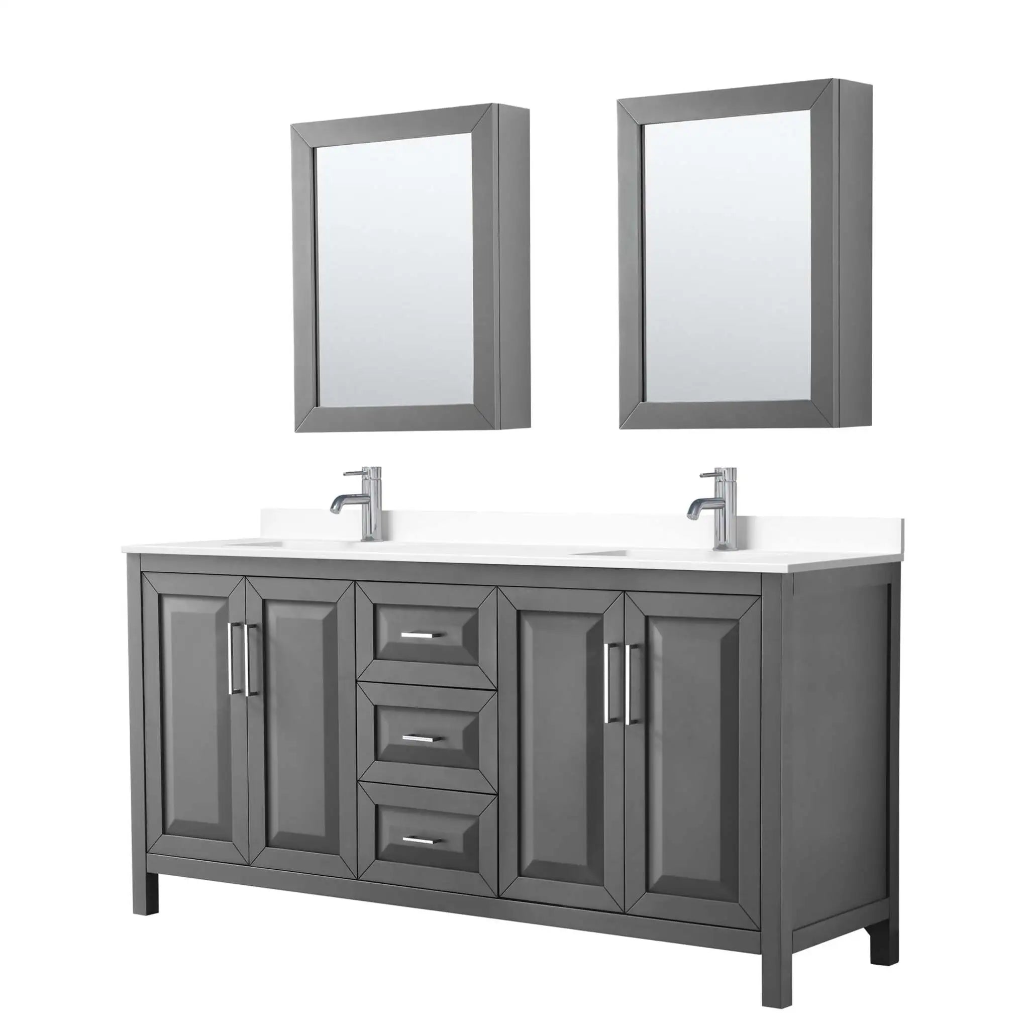 72" Daria Double Bathroom Vanity in Dark Gray with Polished Chrome Trim & Medicine Cabinet by Wyndham