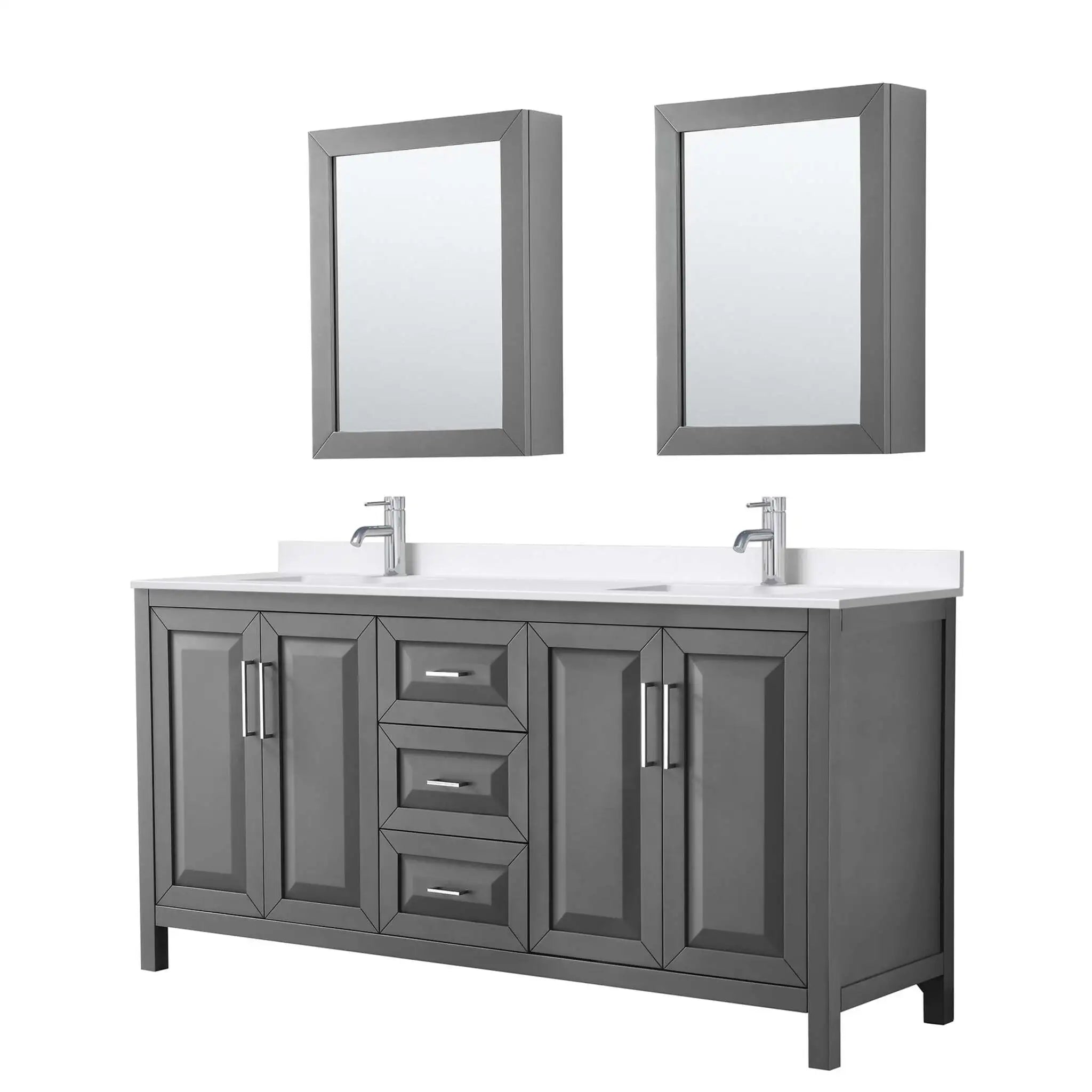 72" Daria Double Bathroom Vanity in Dark Gray with Polished Chrome Trim & Medicine Cabinet by Wyndham