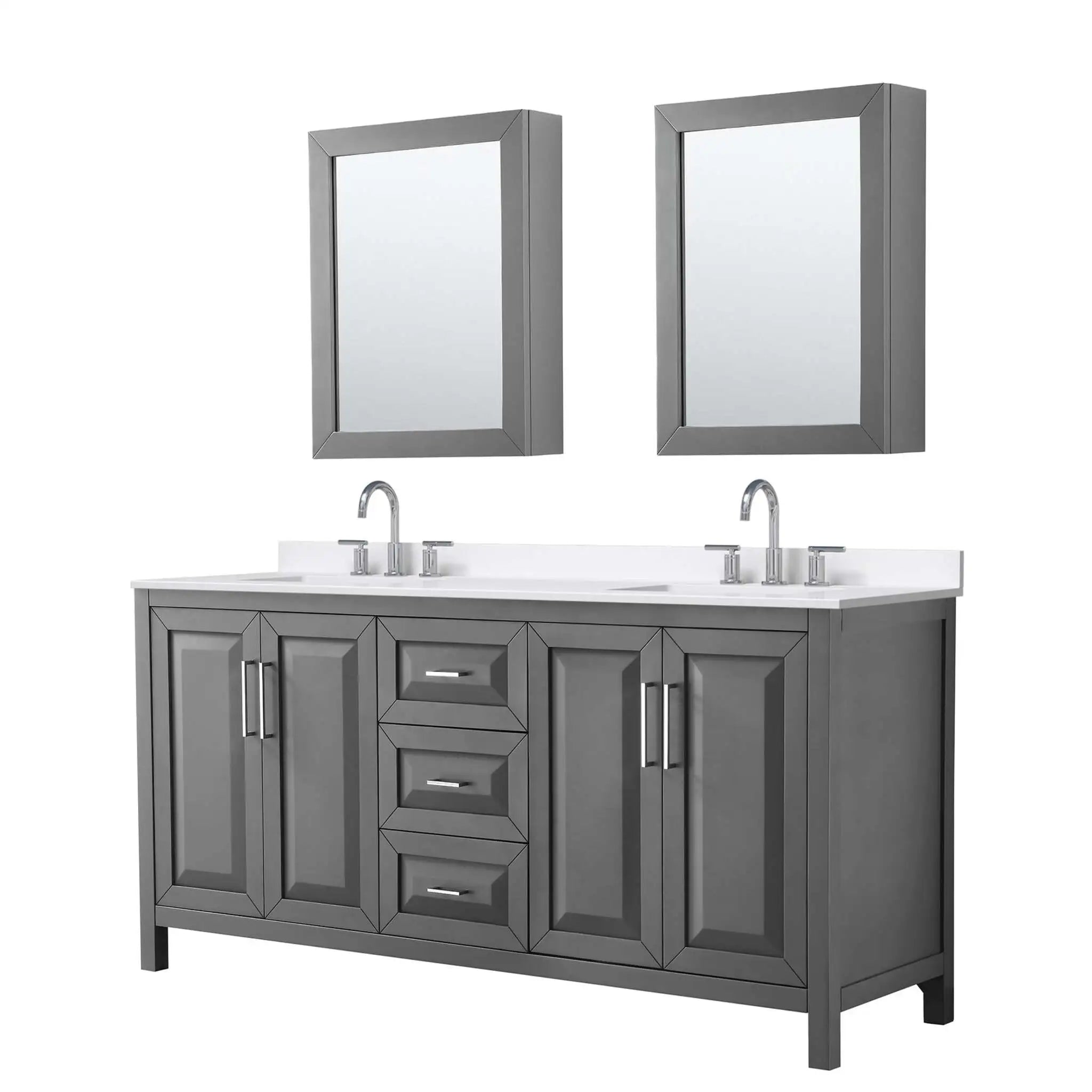 72" Daria Double Bathroom Vanity in Dark Gray with Polished Chrome Trim & Medicine Cabinet by Wyndham