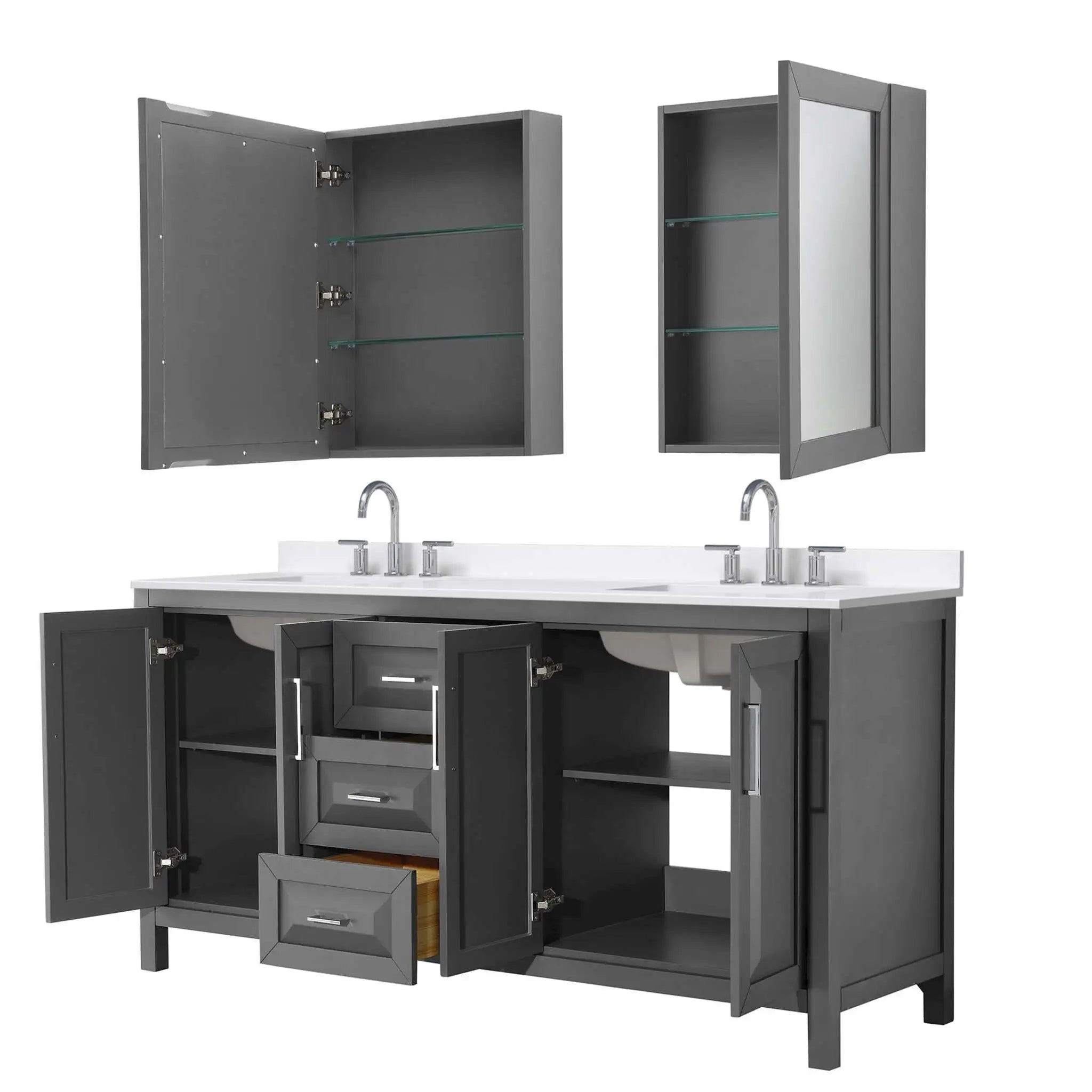 72" Daria Double Bathroom Vanity in Dark Gray with Polished Chrome Trim & Medicine Cabinet by Wyndham