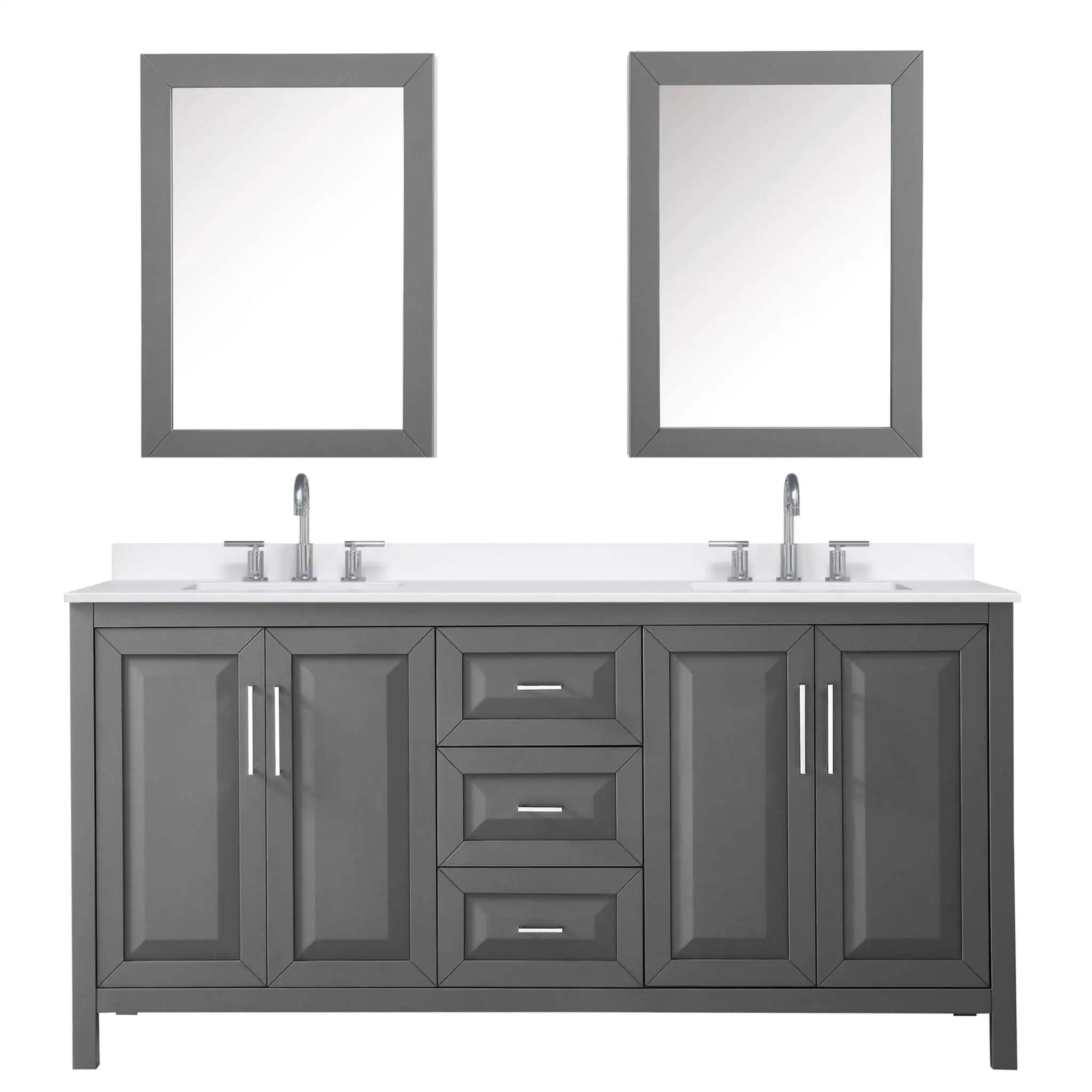 72" Daria Double Bathroom Vanity in Dark Gray with Polished Chrome Trim & Medicine Cabinet by Wyndham