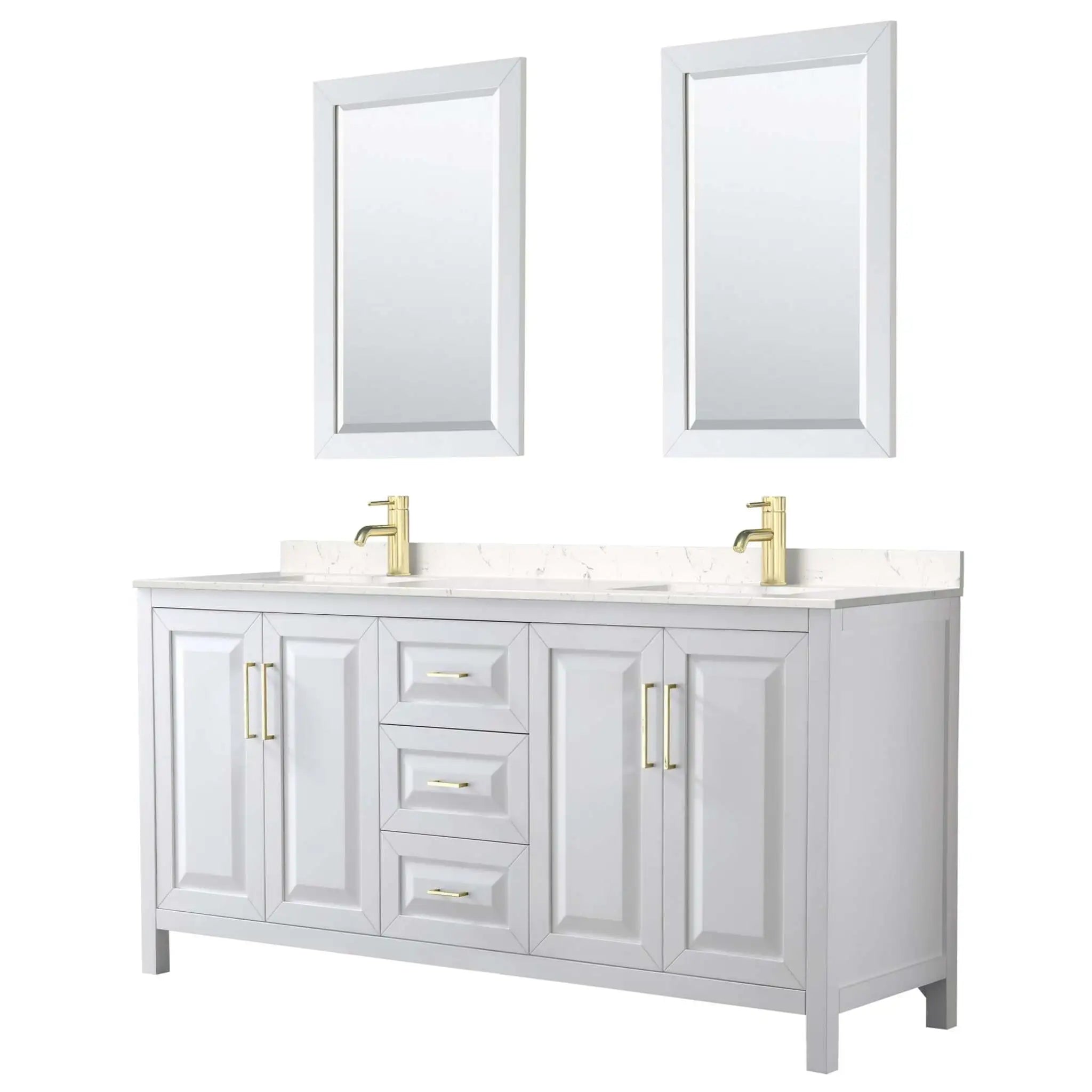 72" Daria Double Bathroom Vanity in White with Brushed Gold Trim & 24" Mirror by Wyndham