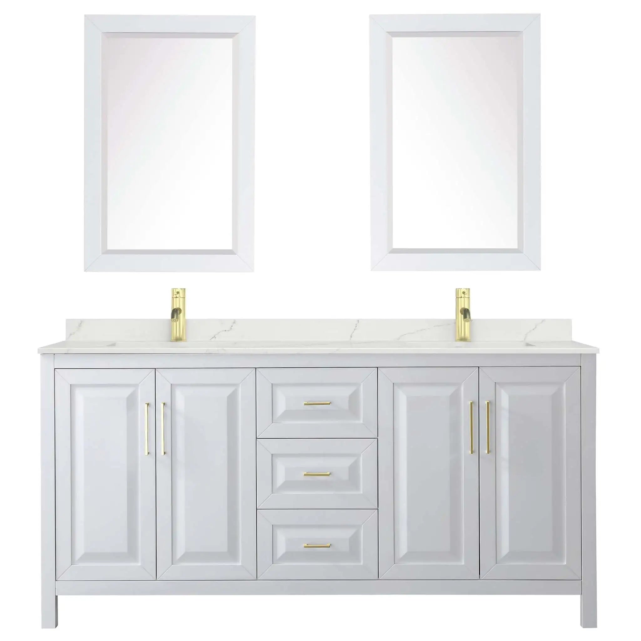 72" Daria Double Bathroom Vanity in White with Brushed Gold Trim & 24" Mirror by Wyndham