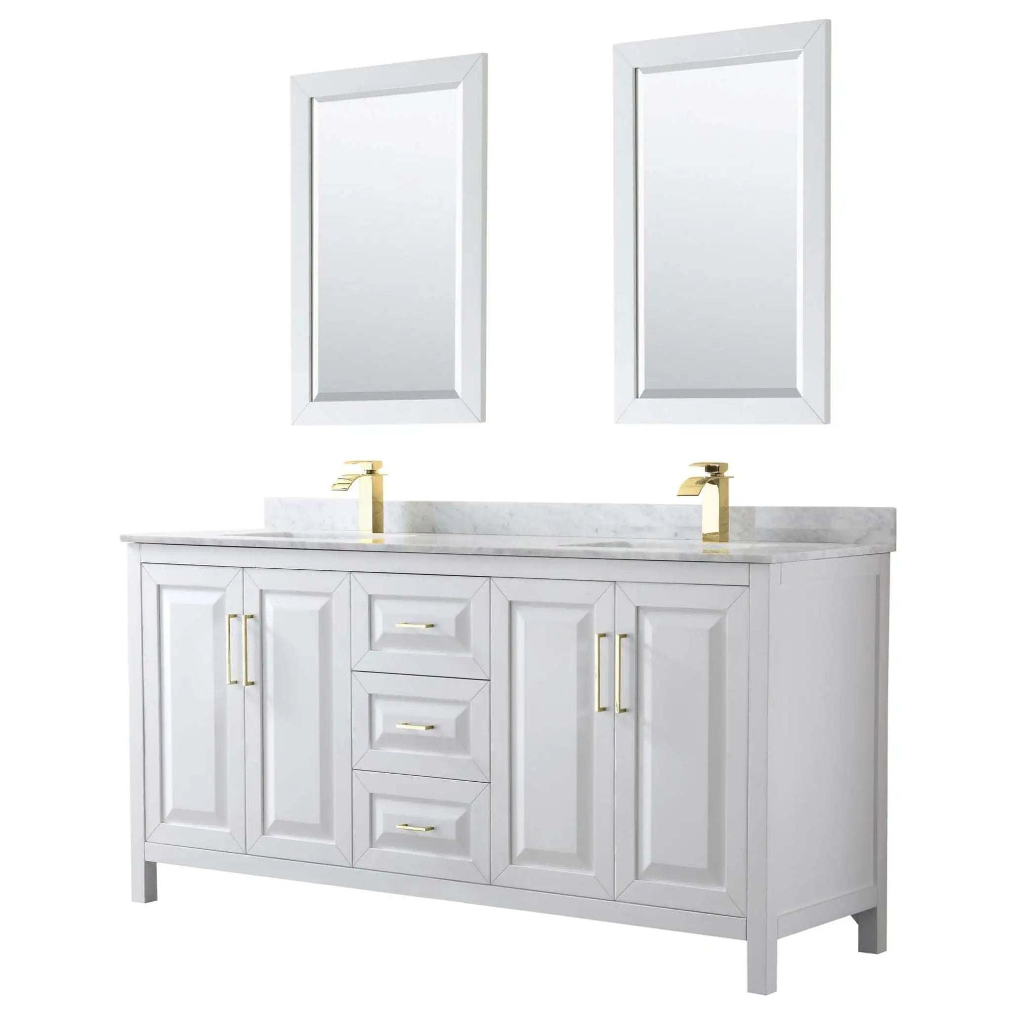 72" Daria Double Bathroom Vanity in White with Brushed Gold Trim & 24" Mirror by Wyndham