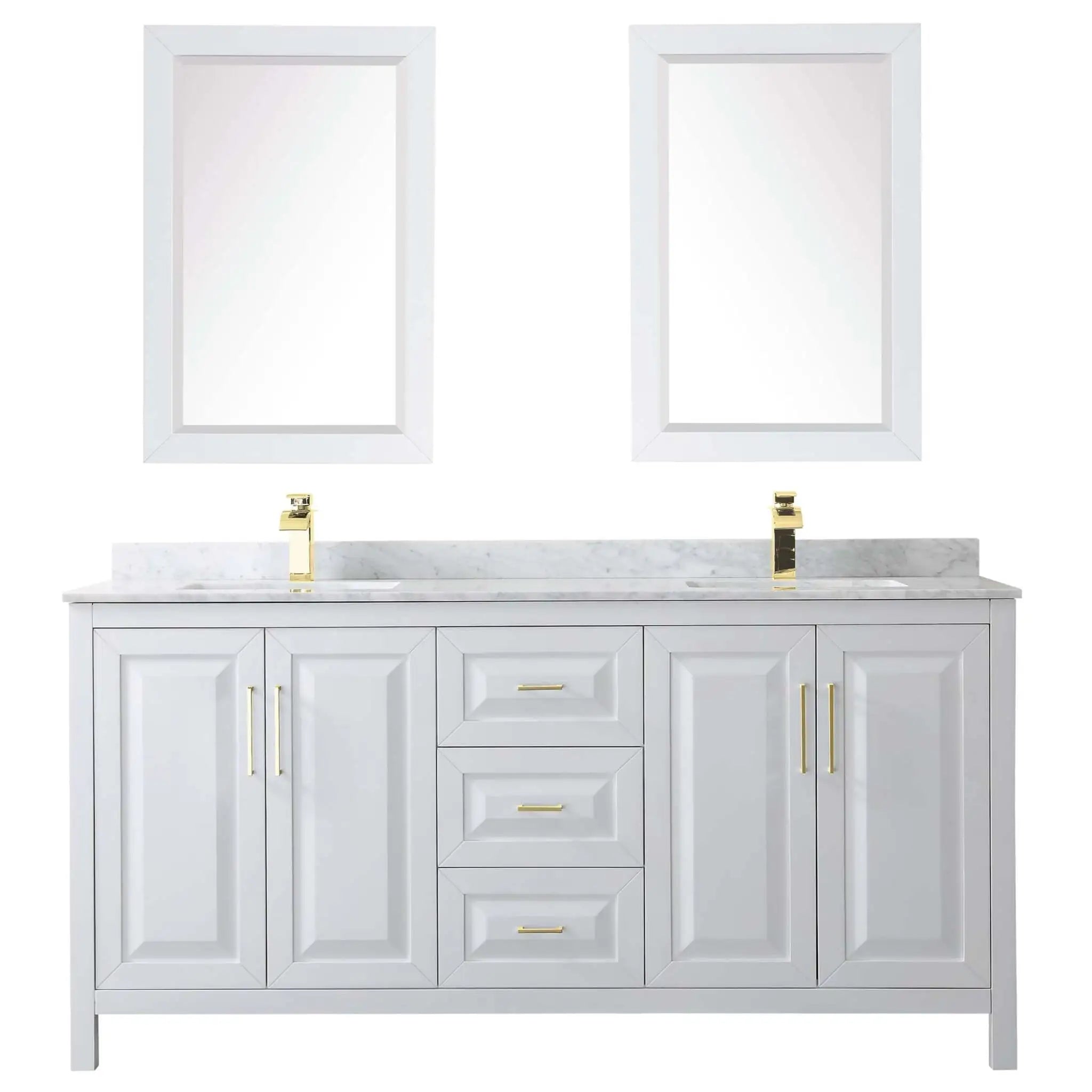 72" Daria Double Bathroom Vanity in White with Brushed Gold Trim & 24" Mirror by Wyndham
