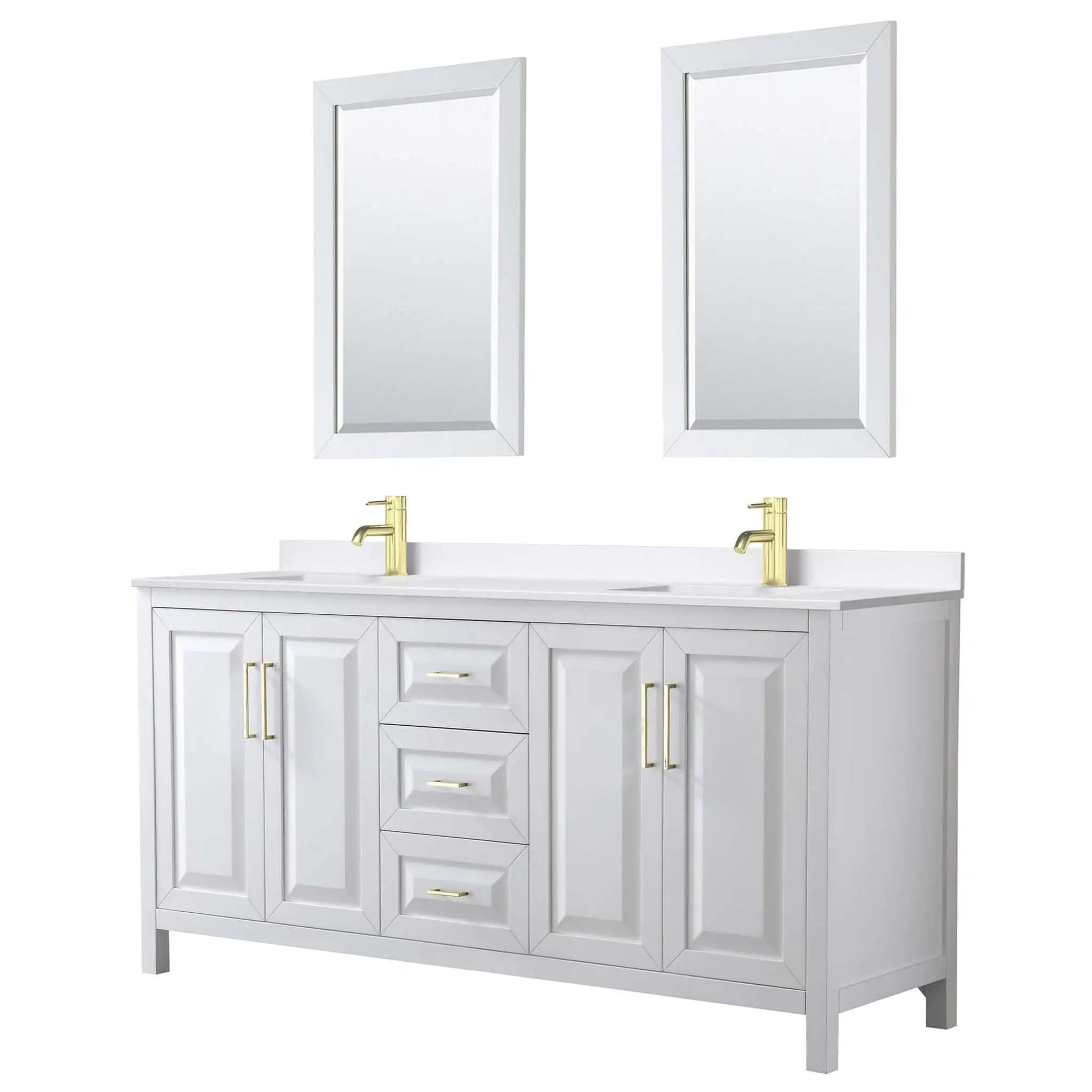 72" Daria Double Bathroom Vanity in White with Brushed Gold Trim & 24" Mirror by Wyndham