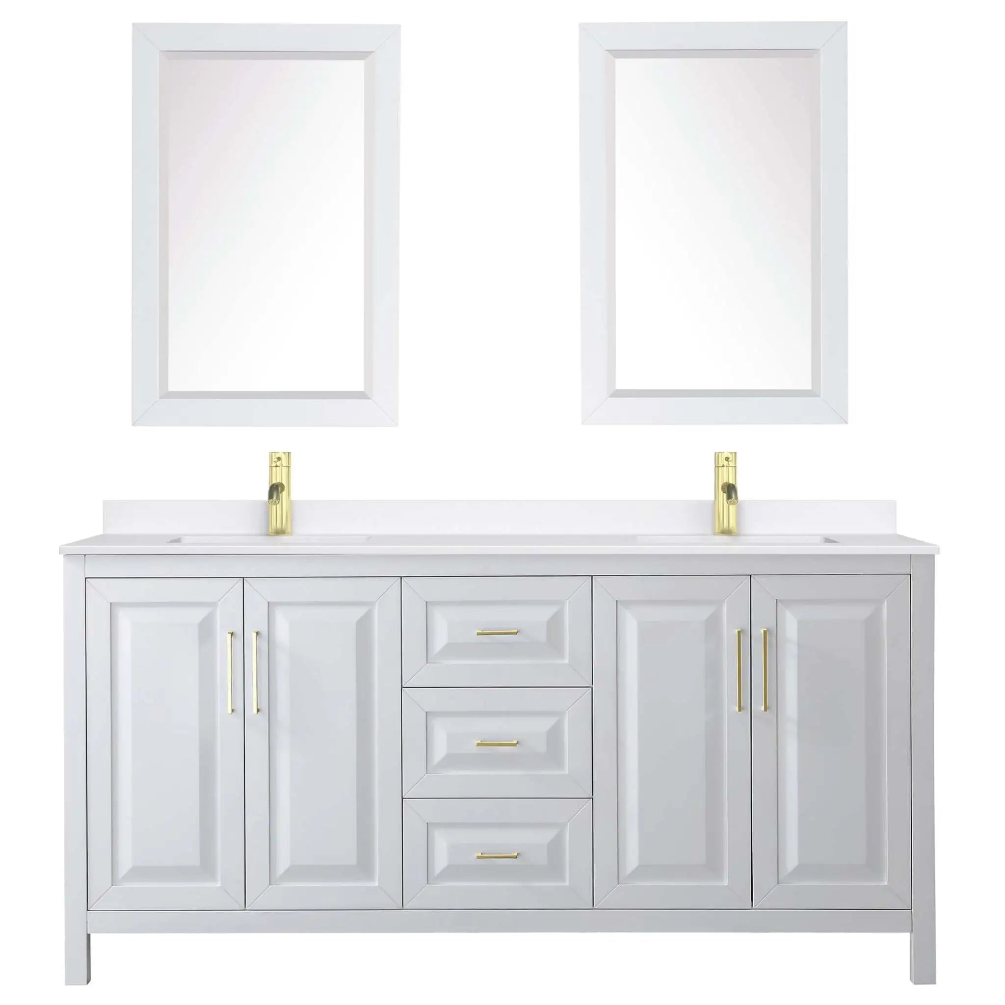 72" Daria Double Bathroom Vanity in White with Brushed Gold Trim & 24" Mirror by Wyndham