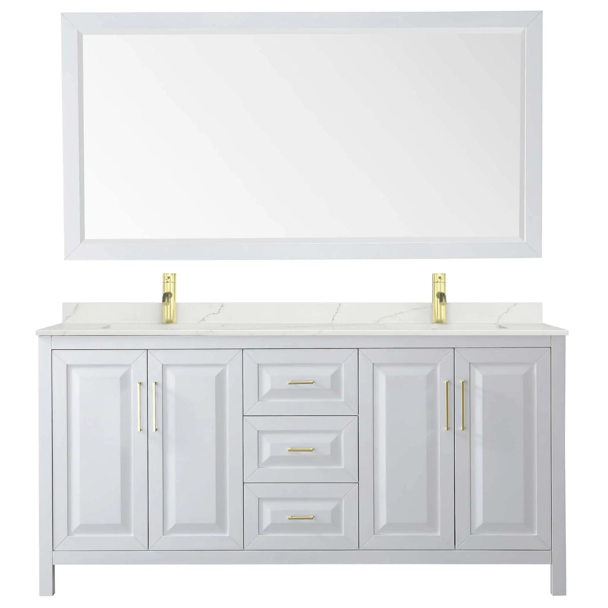 72" Daria Double Bathroom Vanity in White with Brushed Gold Trim & 70" Mirror by Wyndham