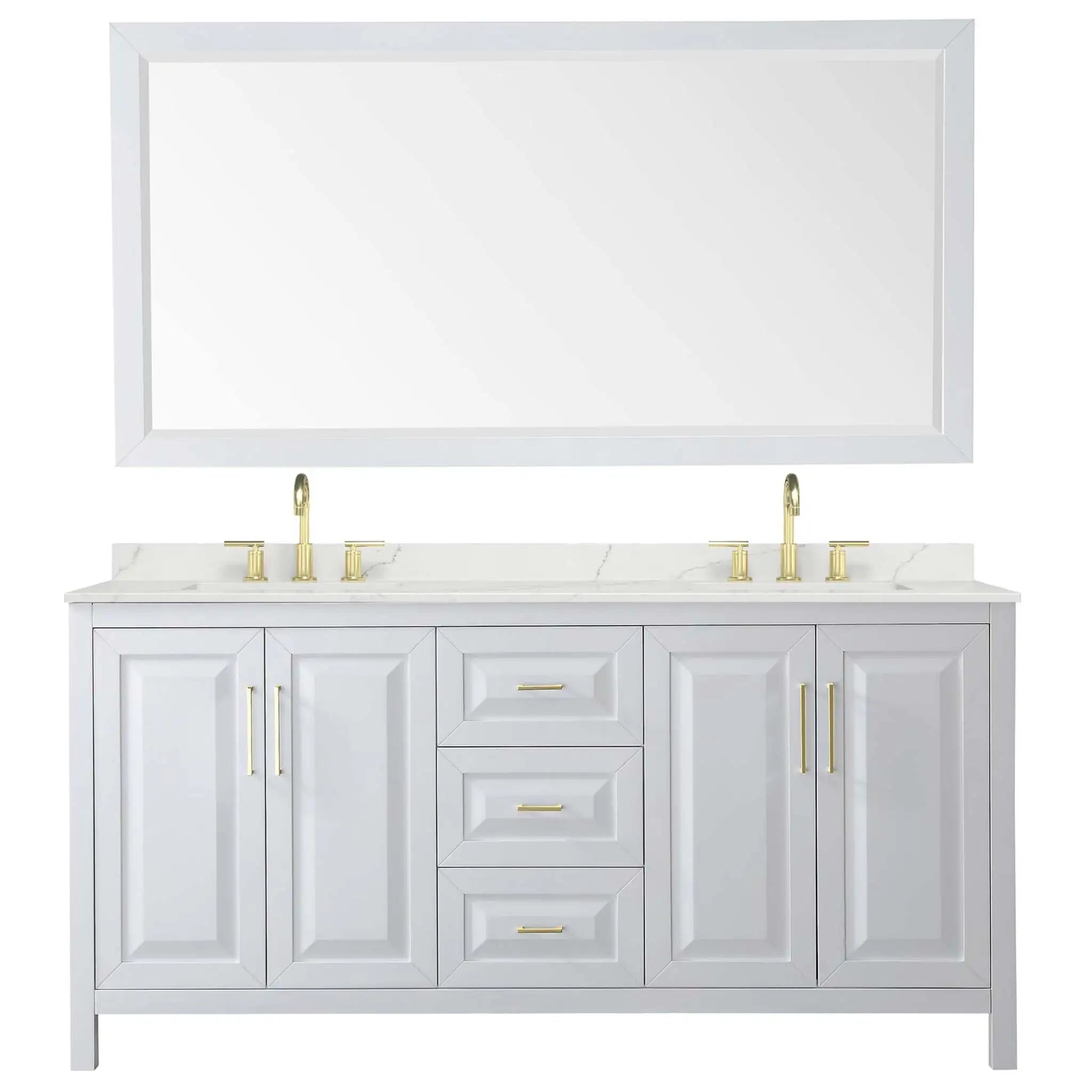 72" Daria Double Bathroom Vanity in White with Brushed Gold Trim & 70" Mirror by Wyndham