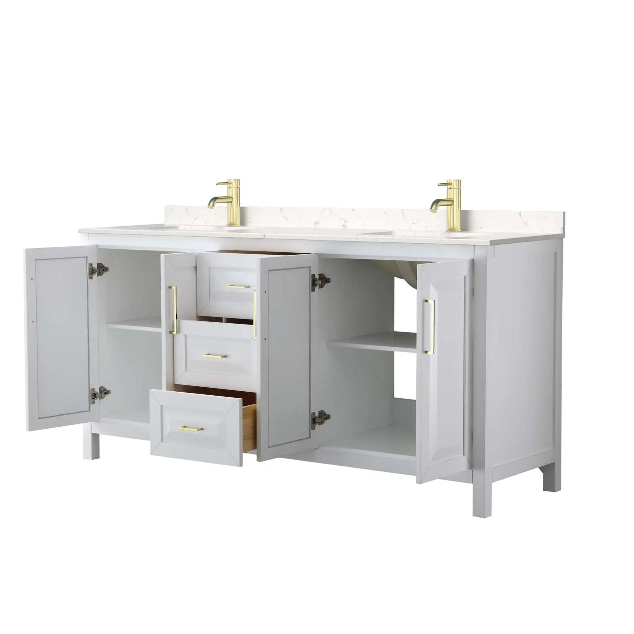 72" Daria Double Bathroom Vanity in White with Brushed Gold Trim by Wyndham