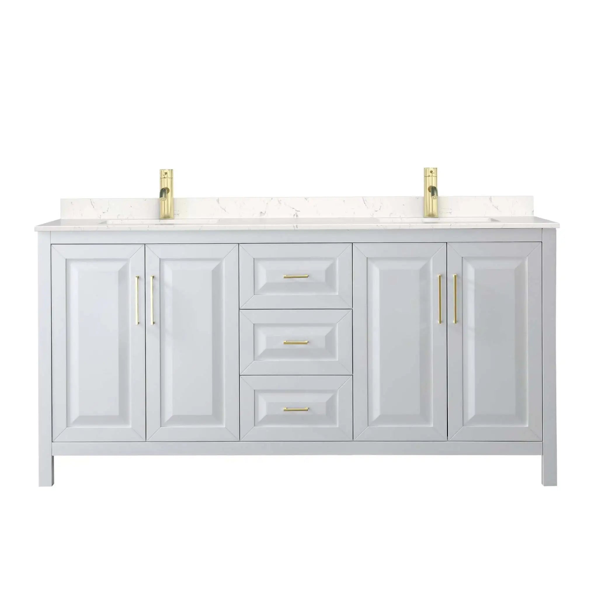 72" Daria Double Bathroom Vanity in White with Brushed Gold Trim by Wyndham