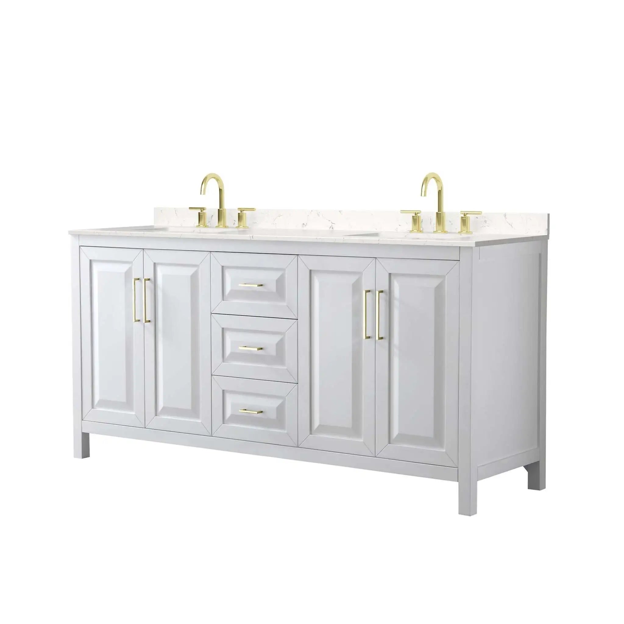 72" Daria Double Bathroom Vanity in White with Brushed Gold Trim by Wyndham