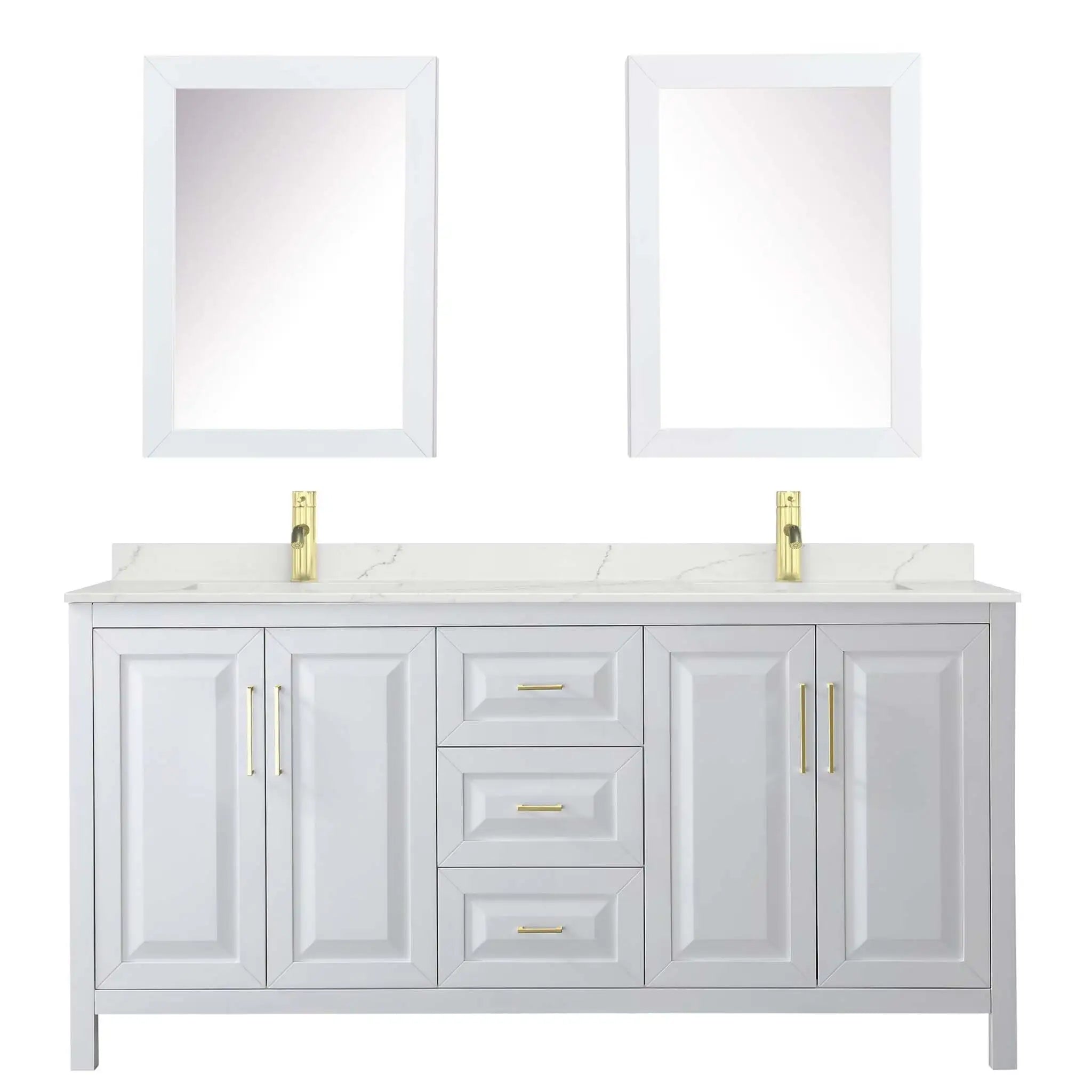 72" Daria Double Bathroom Vanity in White with Brushed Gold Trim & Medicine Cabinet by Wyndham