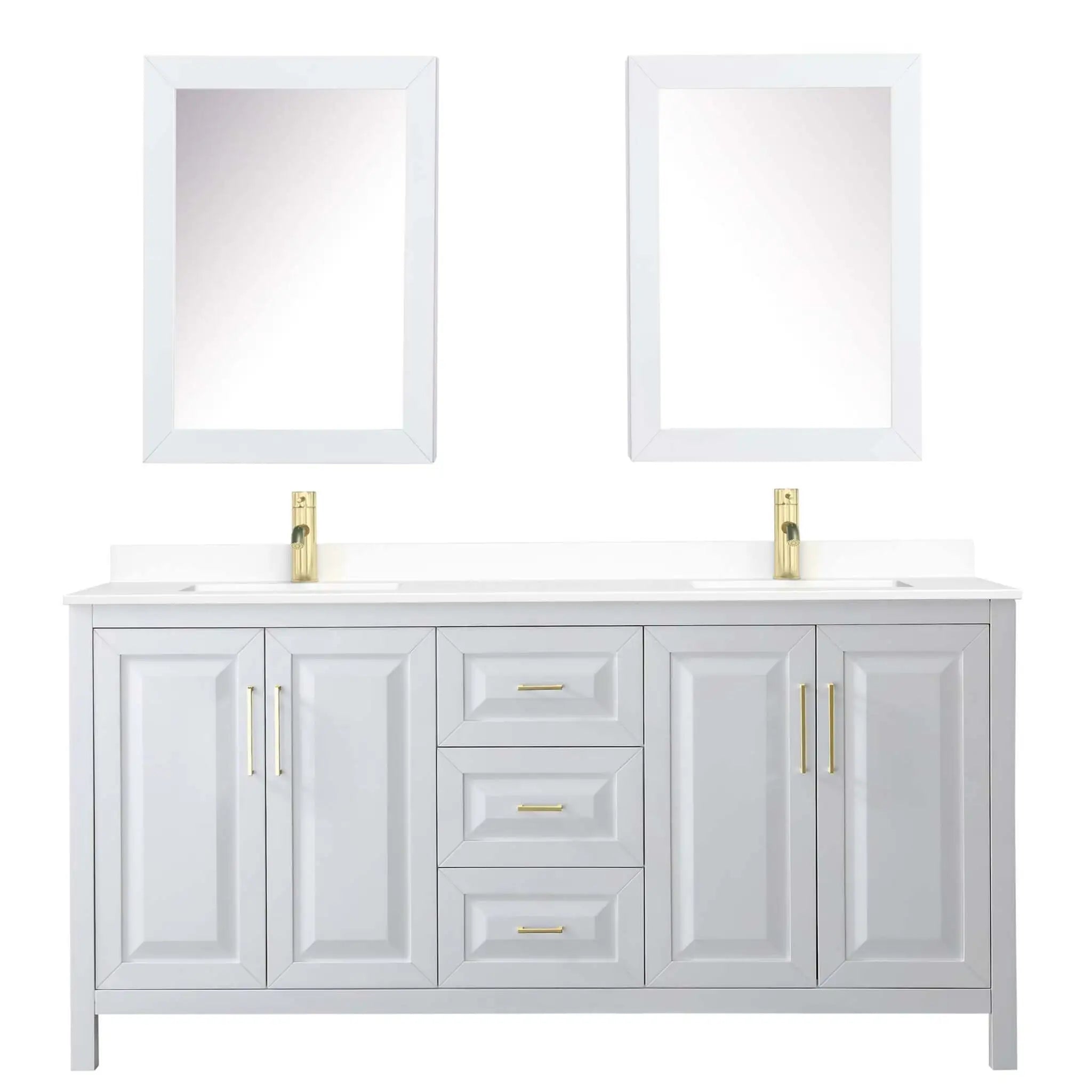 72" Daria Double Bathroom Vanity in White with Brushed Gold Trim & Medicine Cabinet by Wyndham