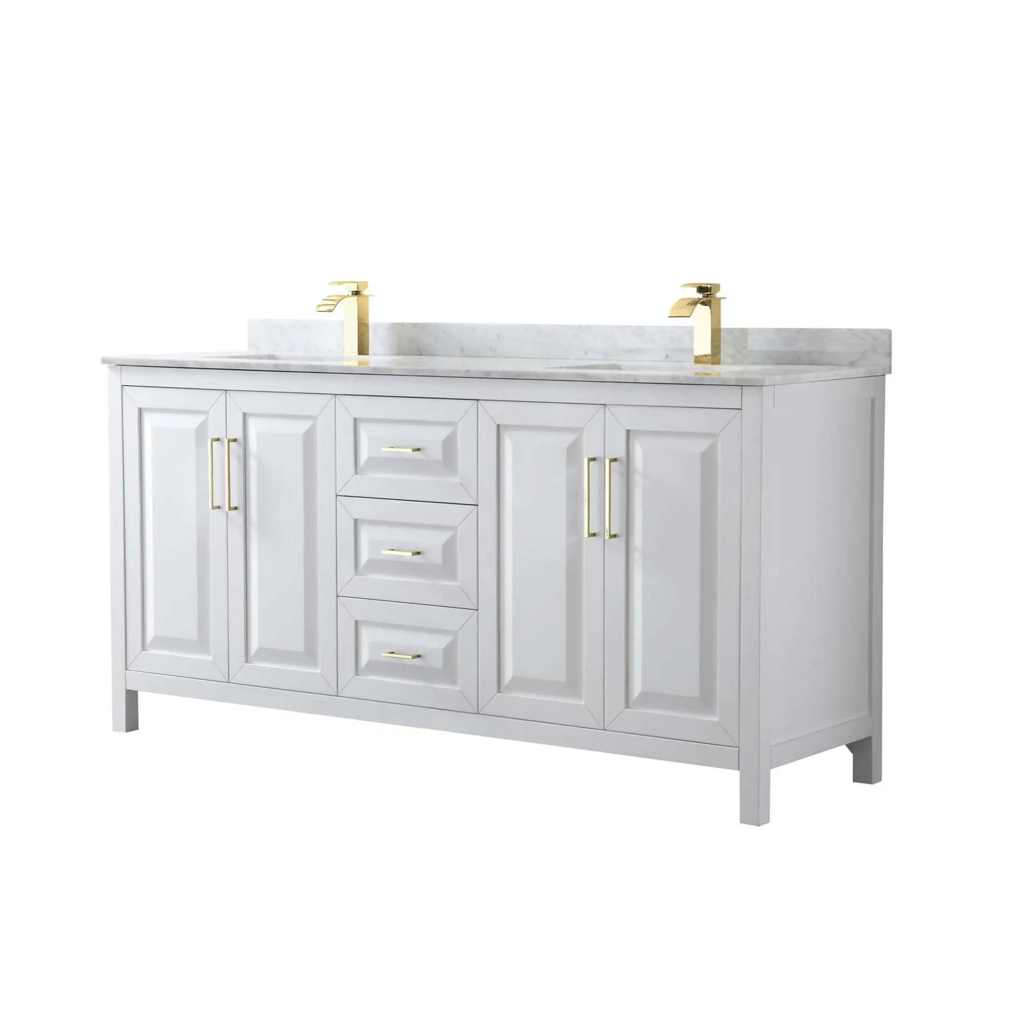 72" Daria Double Bathroom Vanity in White with Brushed Gold Trim by Wyndham