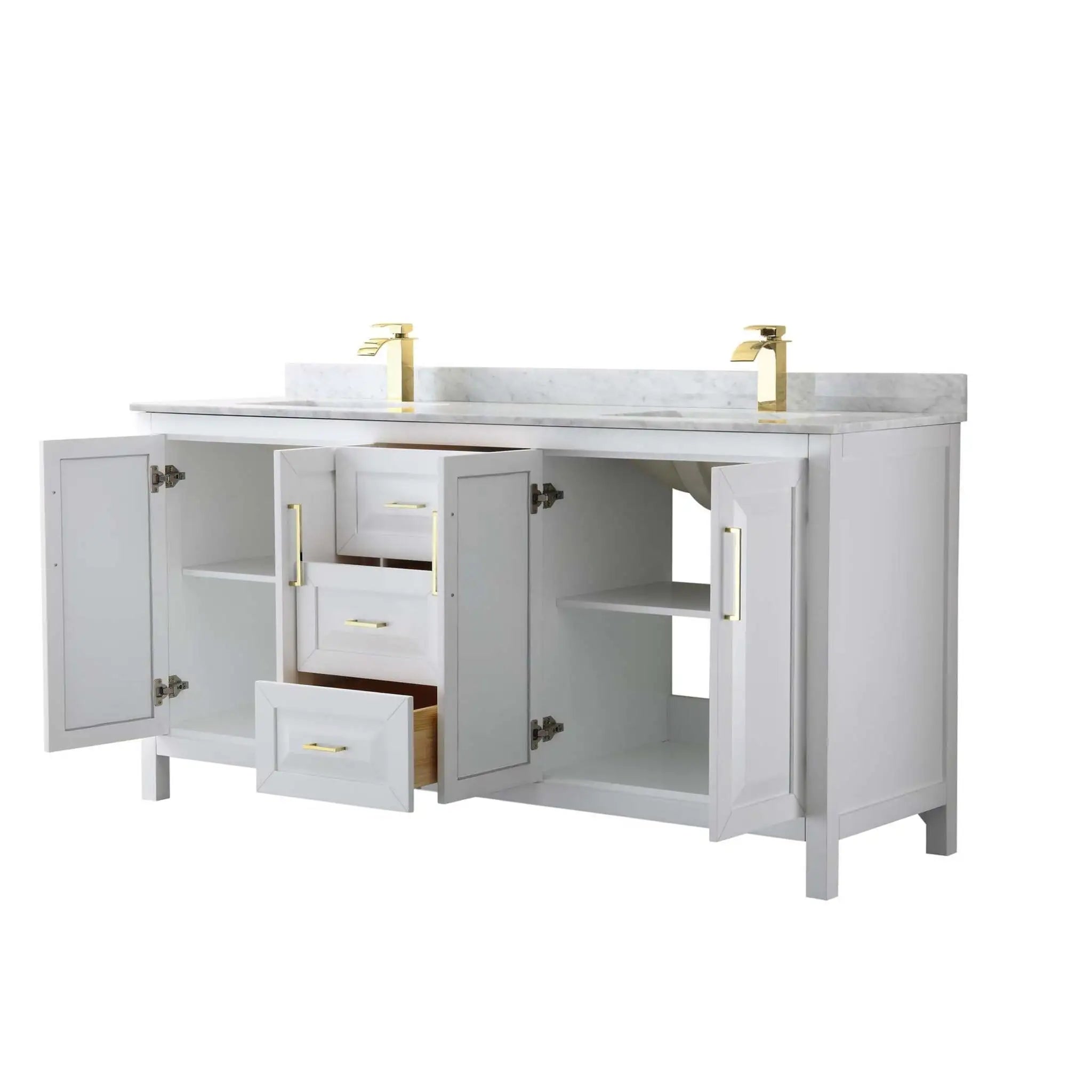 72" Daria Double Bathroom Vanity in White with Brushed Gold Trim by Wyndham