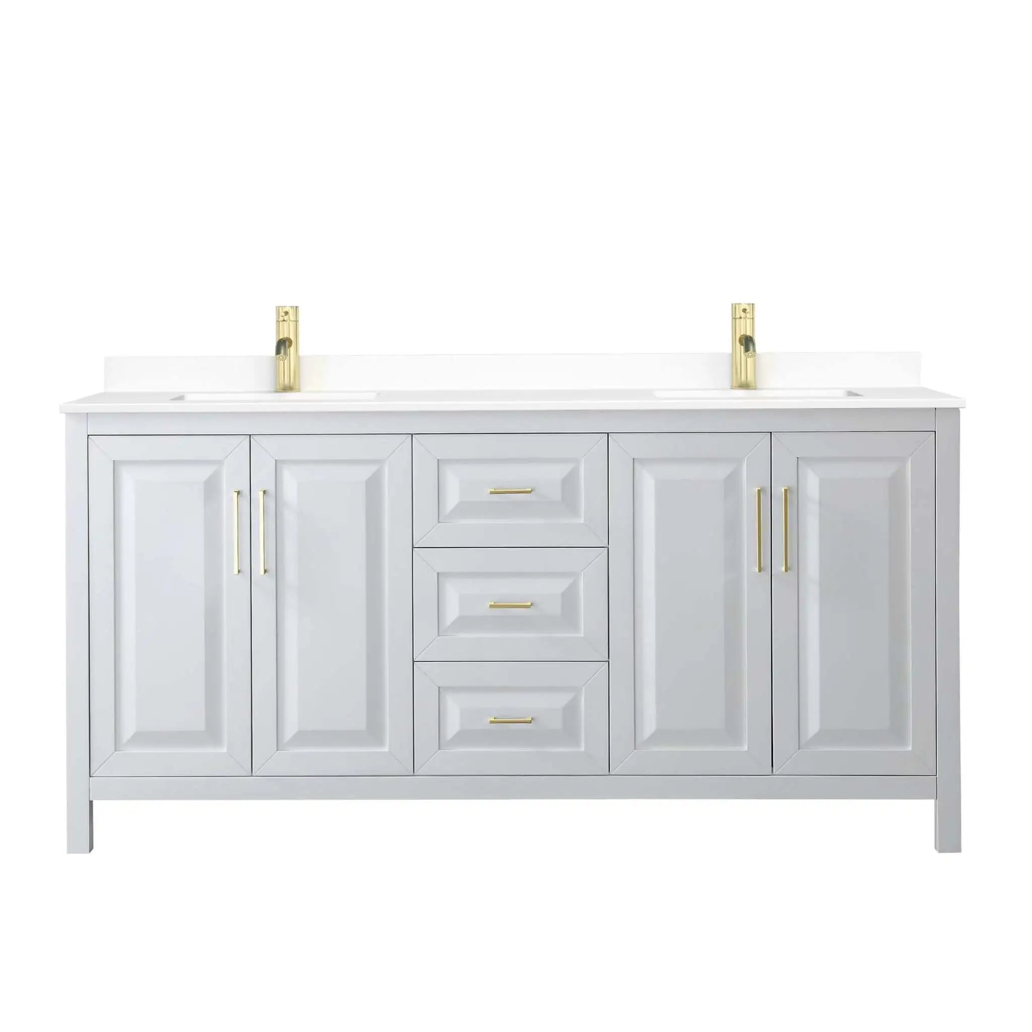 72" Daria Double Bathroom Vanity in White with Brushed Gold Trim by Wyndham