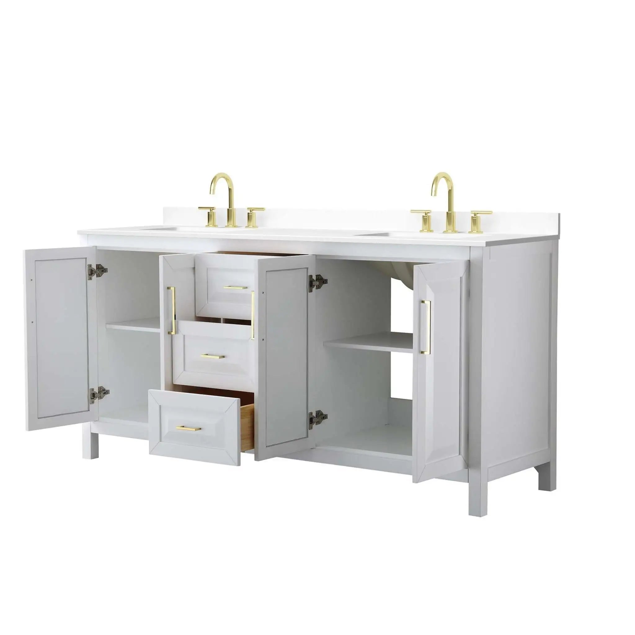 72" Daria Double Bathroom Vanity in White with Brushed Gold Trim by Wyndham