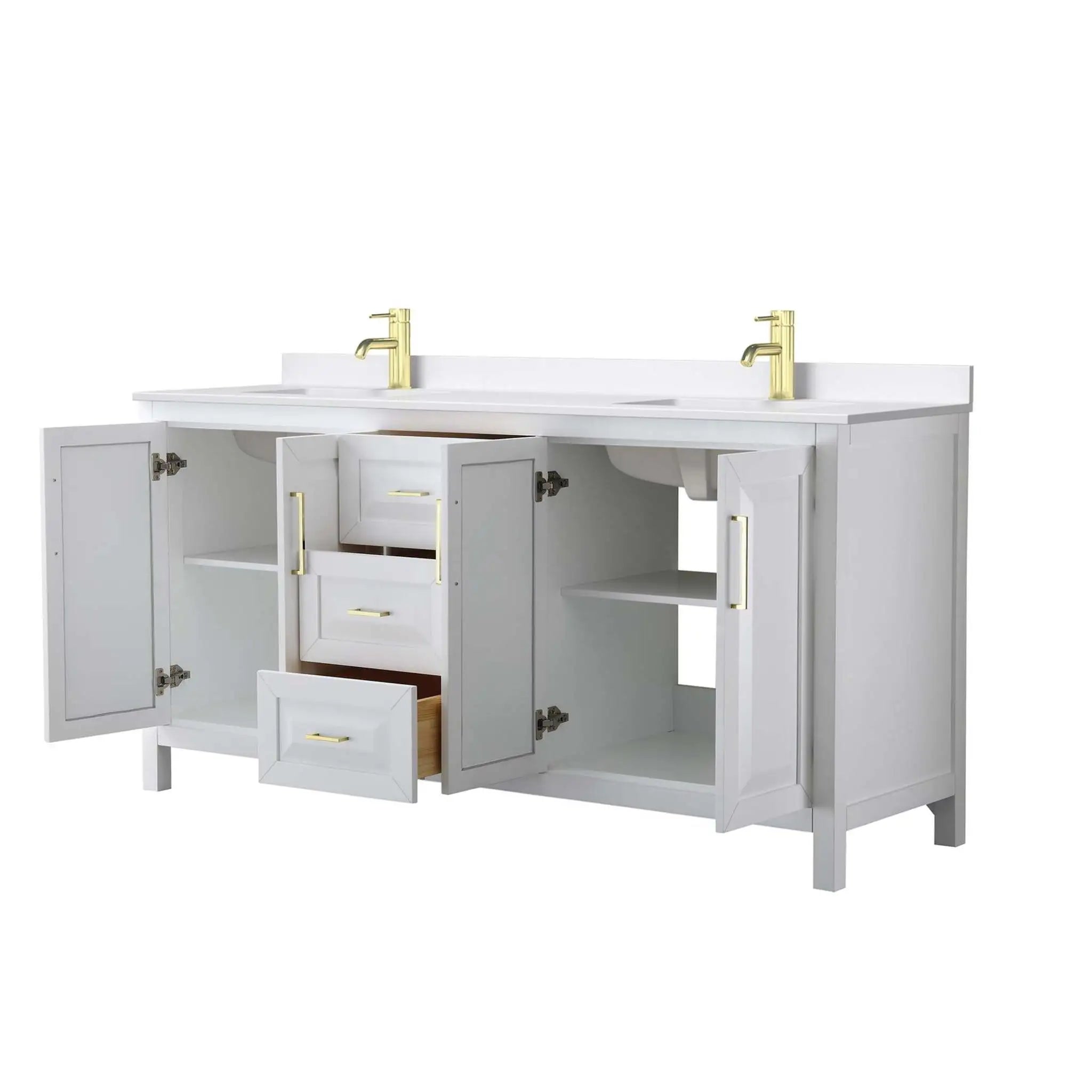 72" Daria Double Bathroom Vanity in White with Brushed Gold Trim by Wyndham