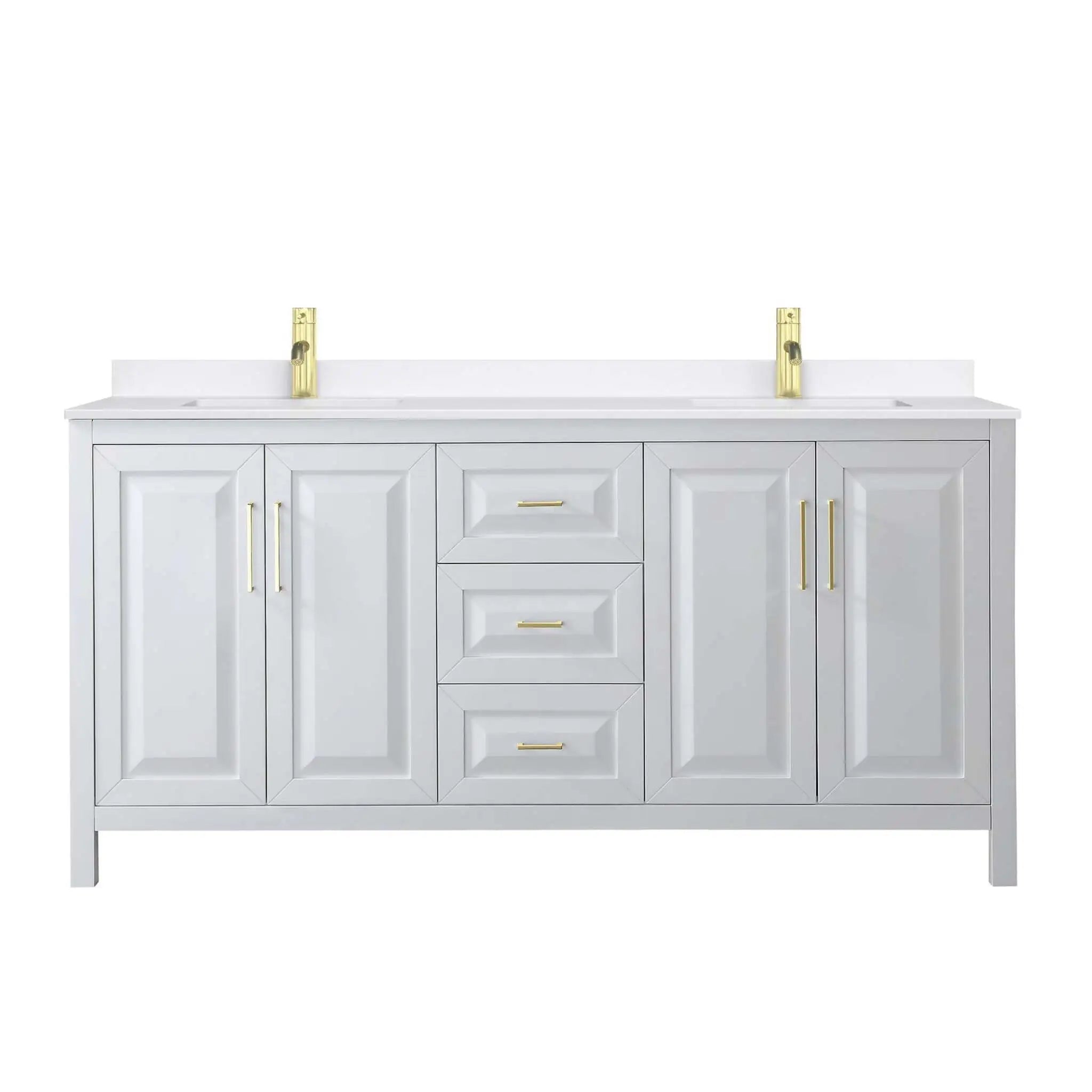 72" Daria Double Bathroom Vanity in White with Brushed Gold Trim by Wyndham