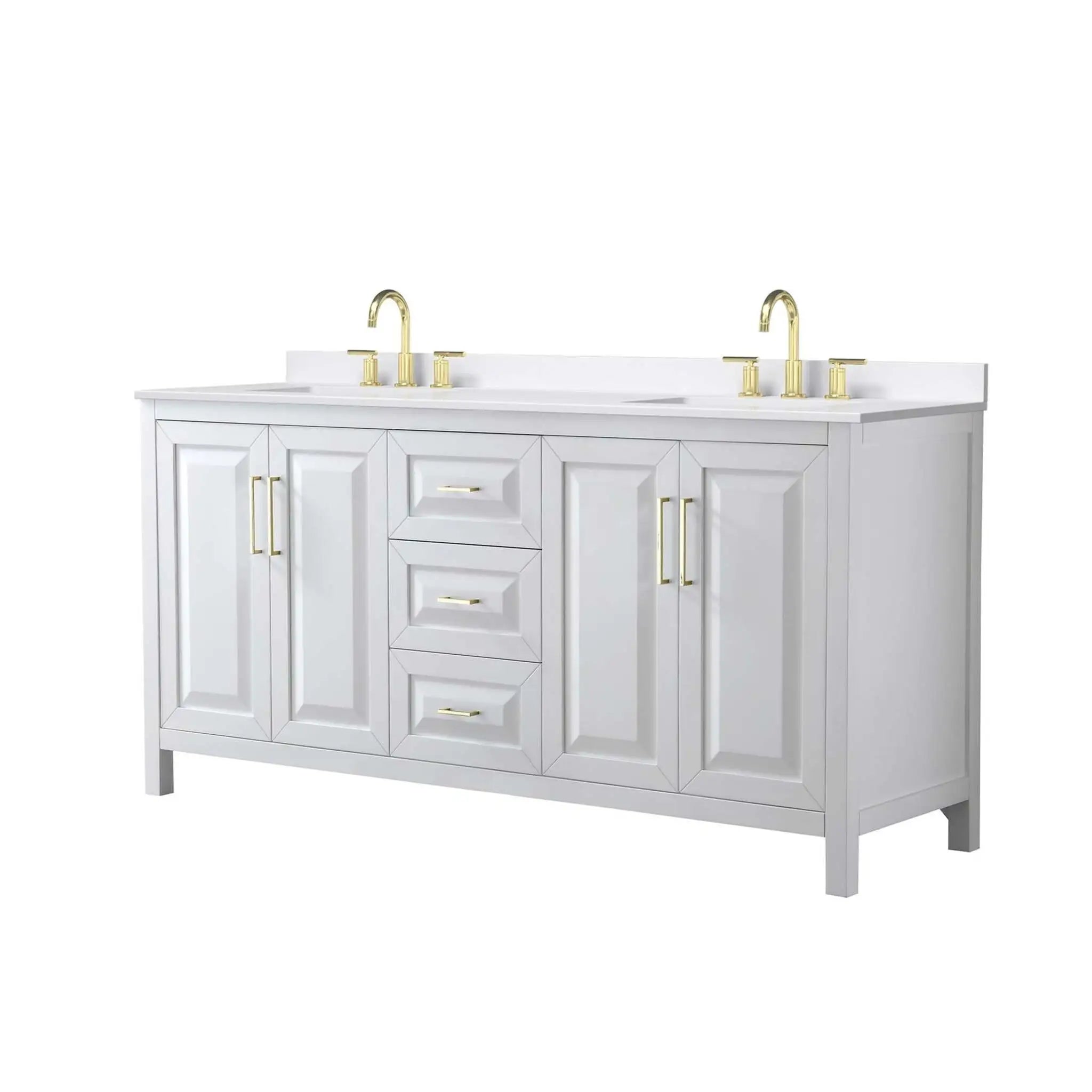 72" Daria Double Bathroom Vanity in White with Brushed Gold Trim by Wyndham