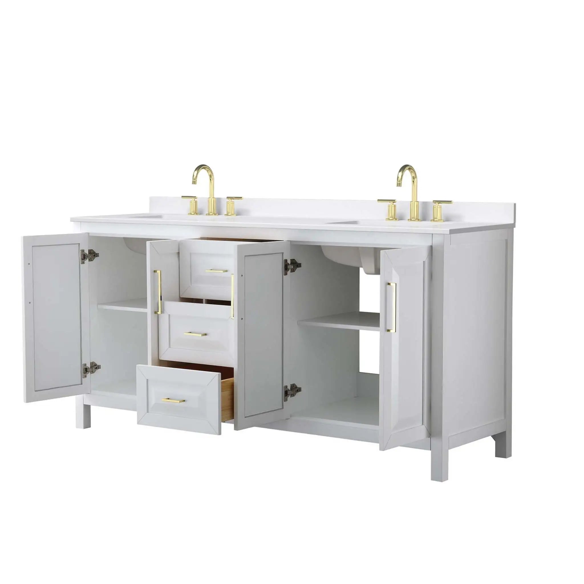 72" Daria Double Bathroom Vanity in White with Brushed Gold Trim by Wyndham