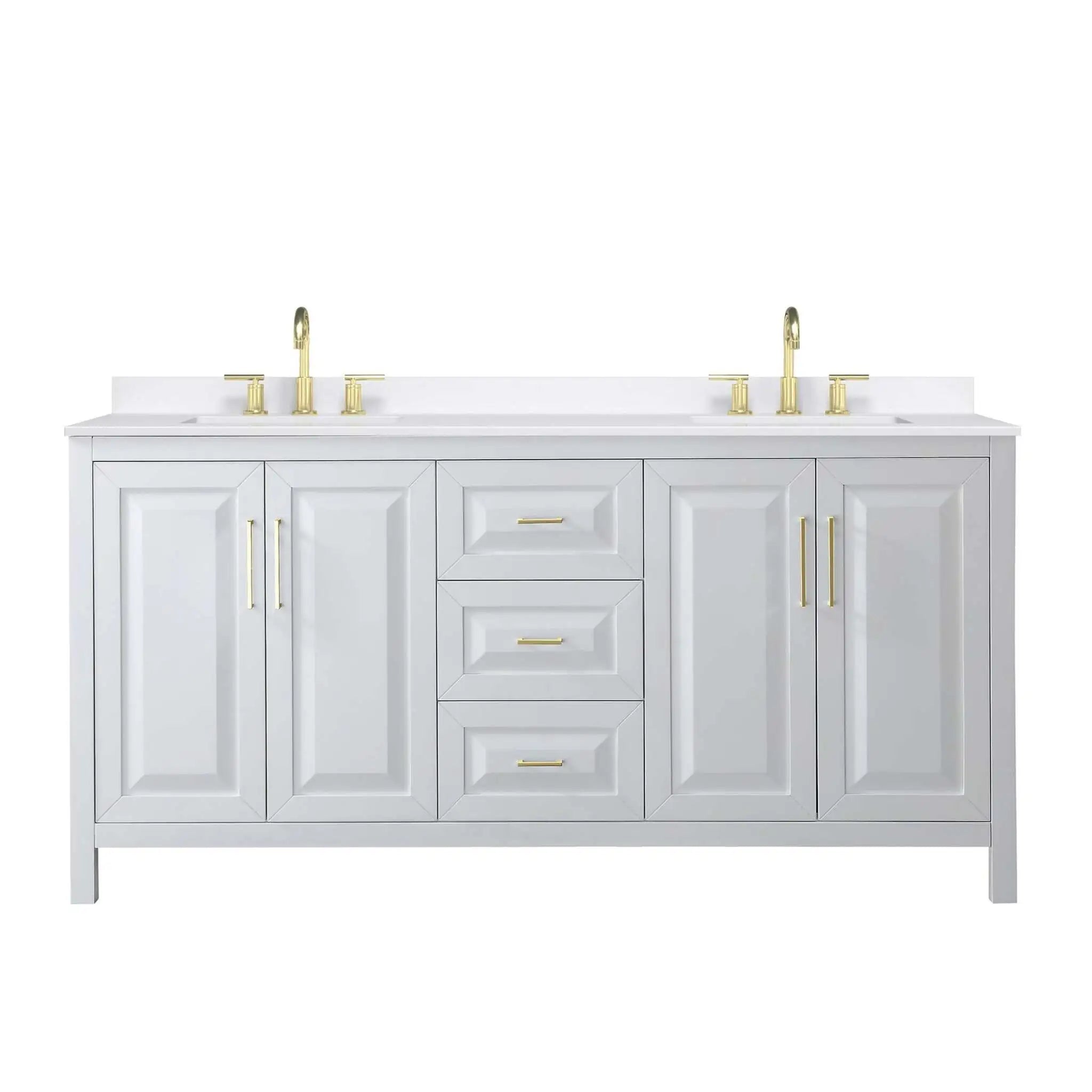 72" Daria Double Bathroom Vanity in White with Brushed Gold Trim by Wyndham