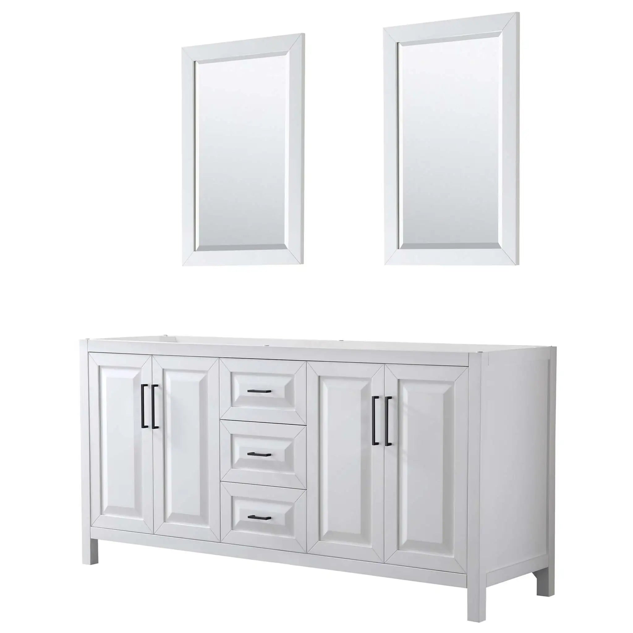 72" Daria Double Bathroom Vanity in White with Matte Black Trim & 24" Mirror by Wyndham