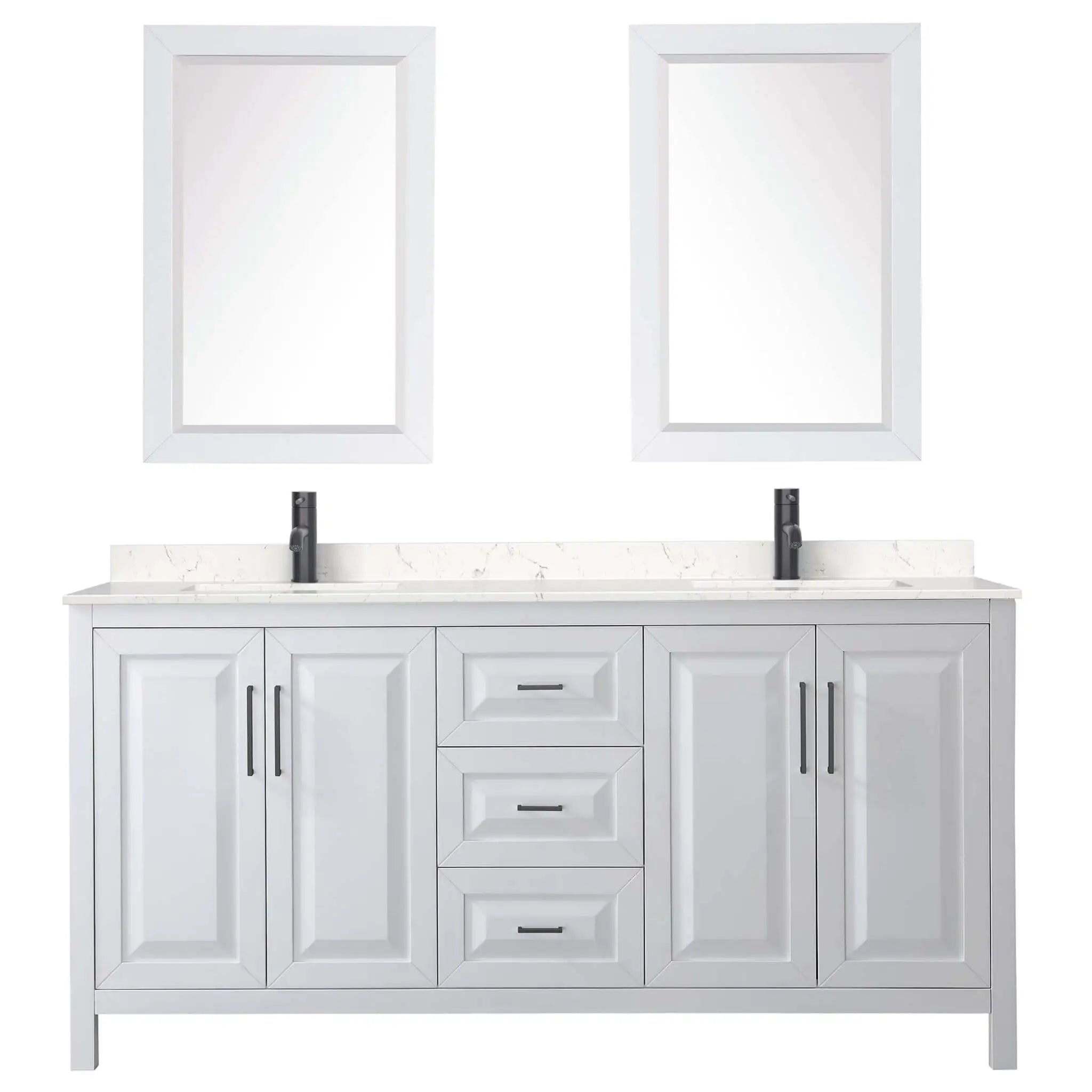 72" Daria Double Bathroom Vanity in White with Matte Black Trim & 24" Mirror by Wyndham