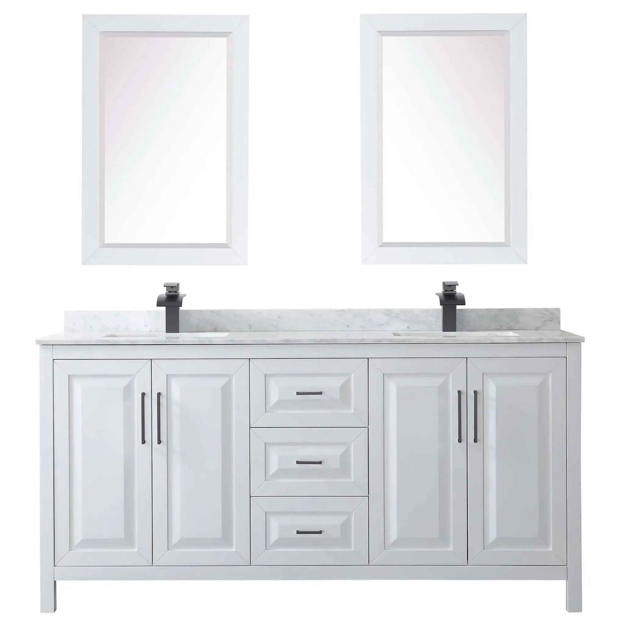 72" Daria Double Bathroom Vanity in White with Matte Black Trim & 24" Mirror by Wyndham