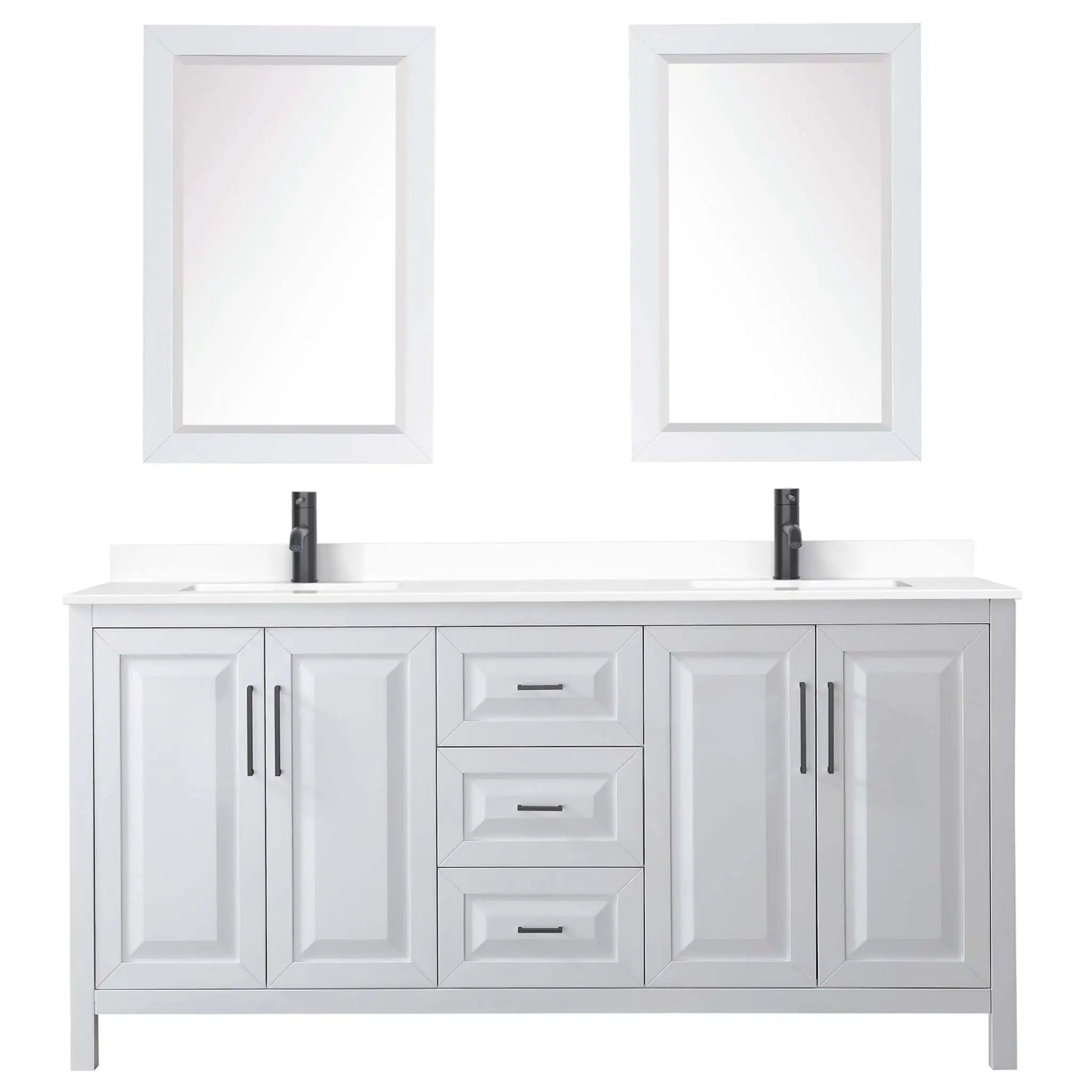72" Daria Double Bathroom Vanity in White with Matte Black Trim & 24" Mirror by Wyndham