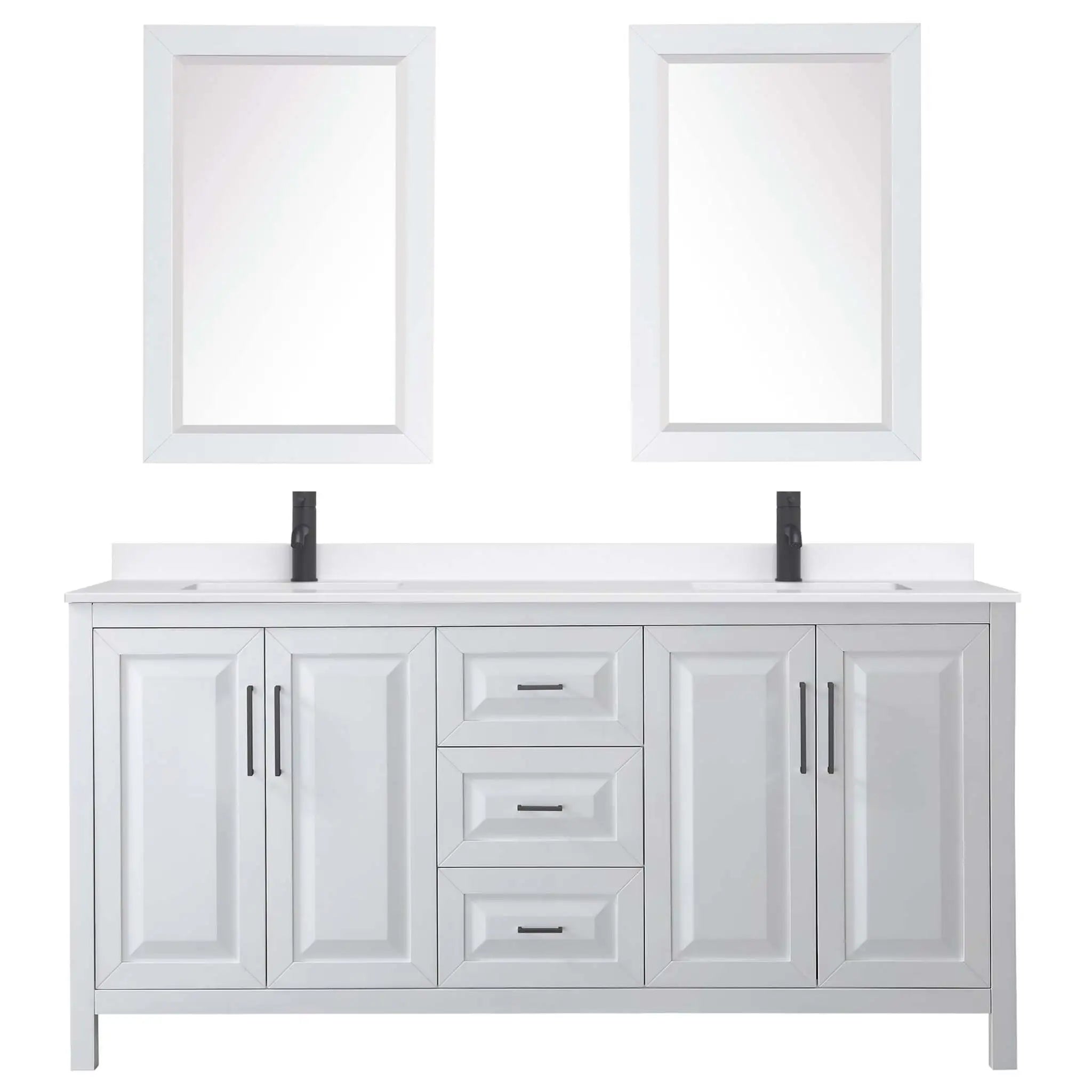 72" Daria Double Bathroom Vanity in White with Matte Black Trim & 24" Mirror by Wyndham