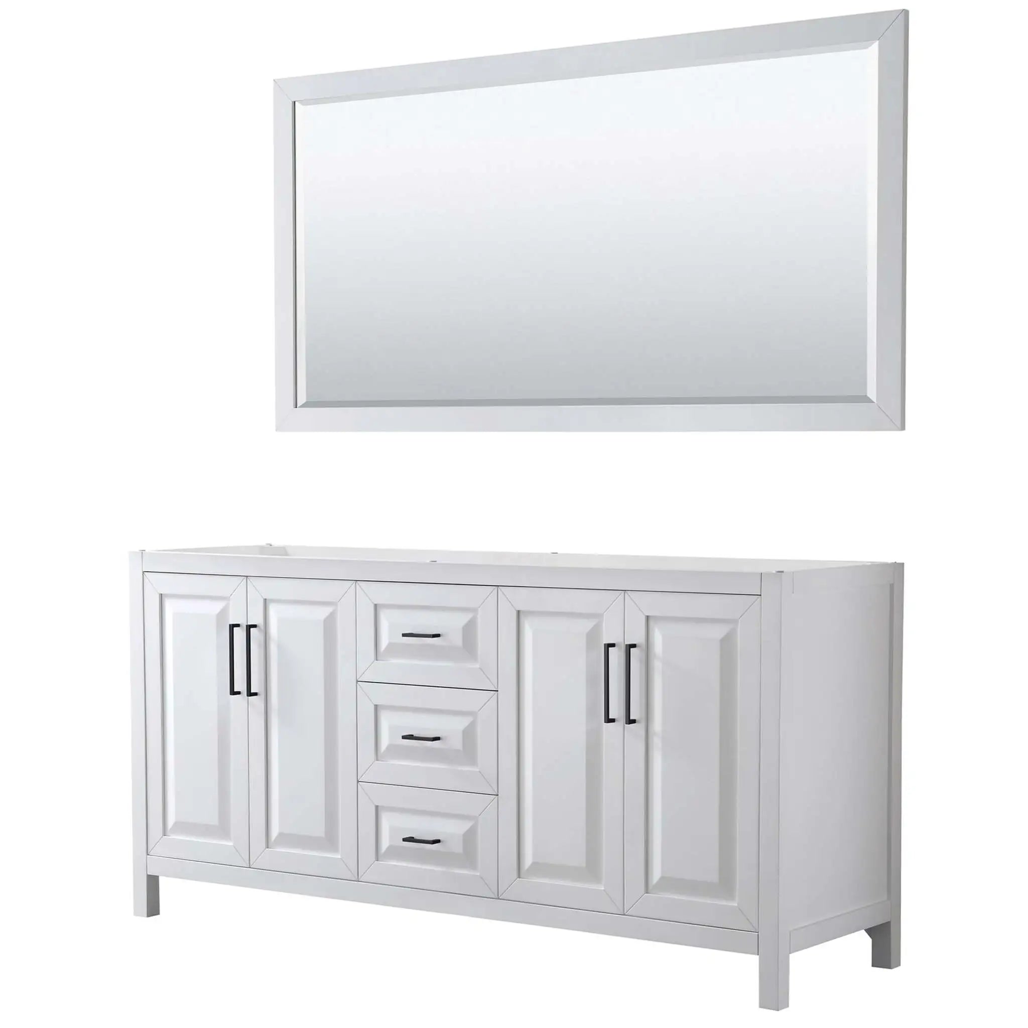 72" Daria Double Bathroom Vanity in White with Matte Black Trim & 70" Mirror by Wyndham