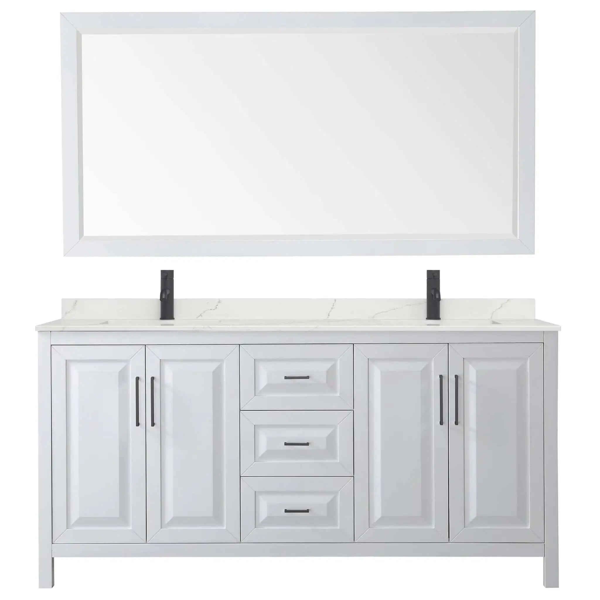 72" Daria Double Bathroom Vanity in White with Matte Black Trim & 70" Mirror by Wyndham