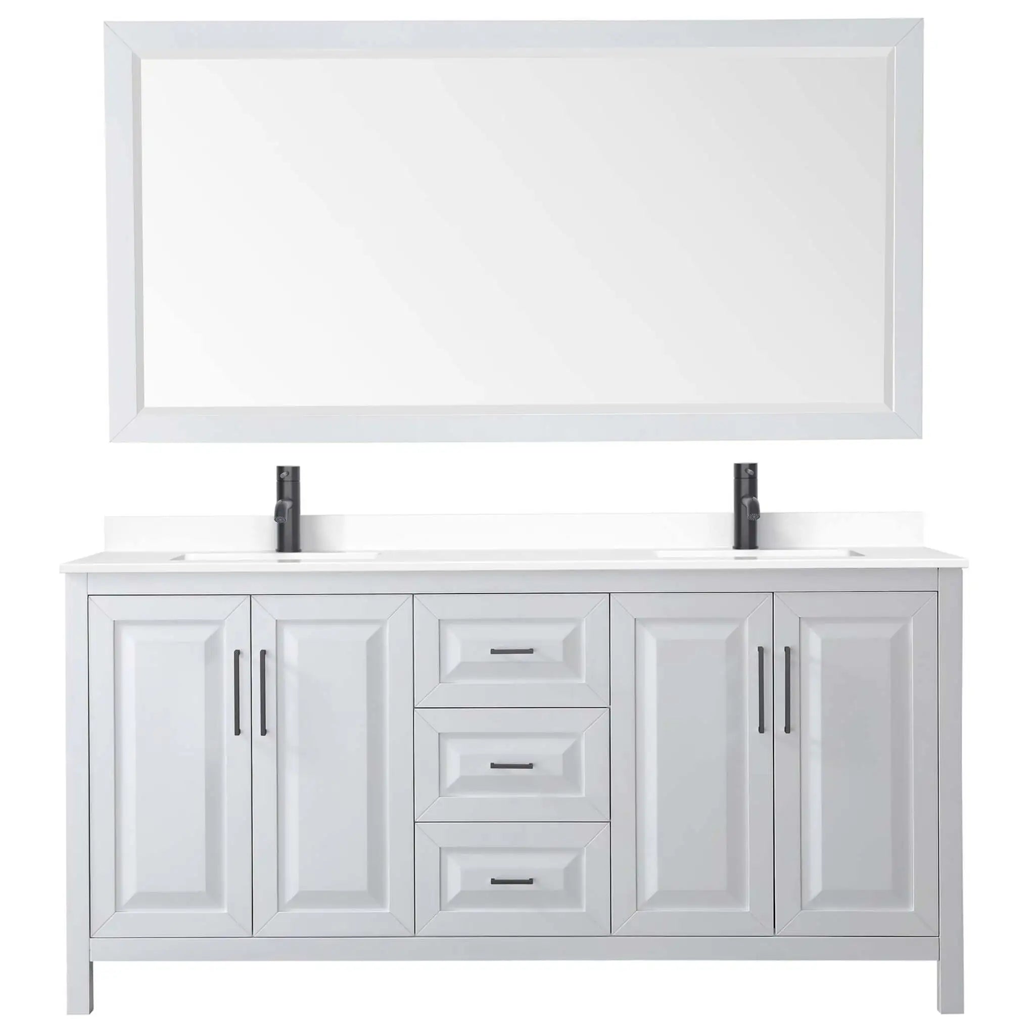 72" Daria Double Bathroom Vanity in White with Matte Black Trim & 70" Mirror by Wyndham