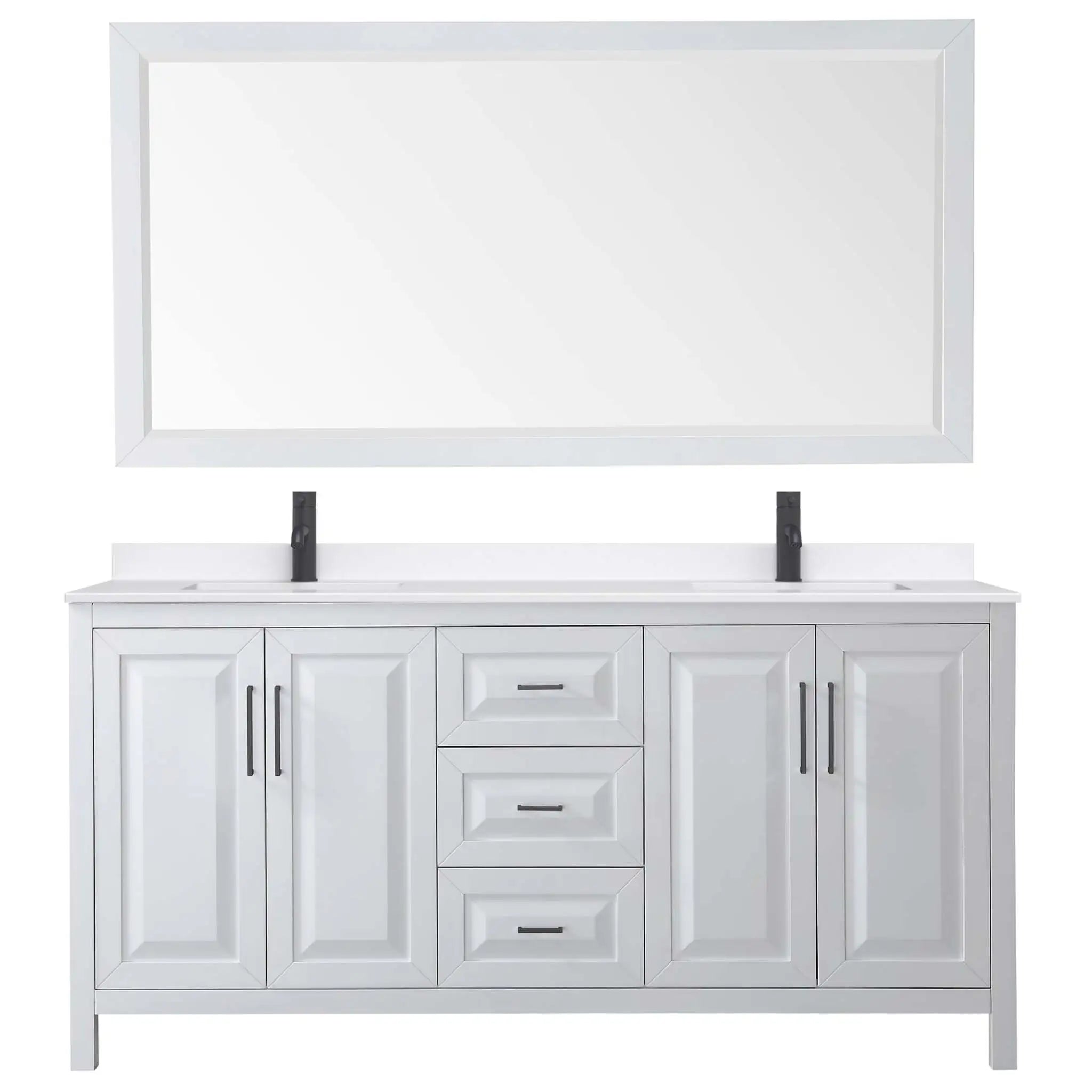 72" Daria Double Bathroom Vanity in White with Matte Black Trim & 70" Mirror by Wyndham