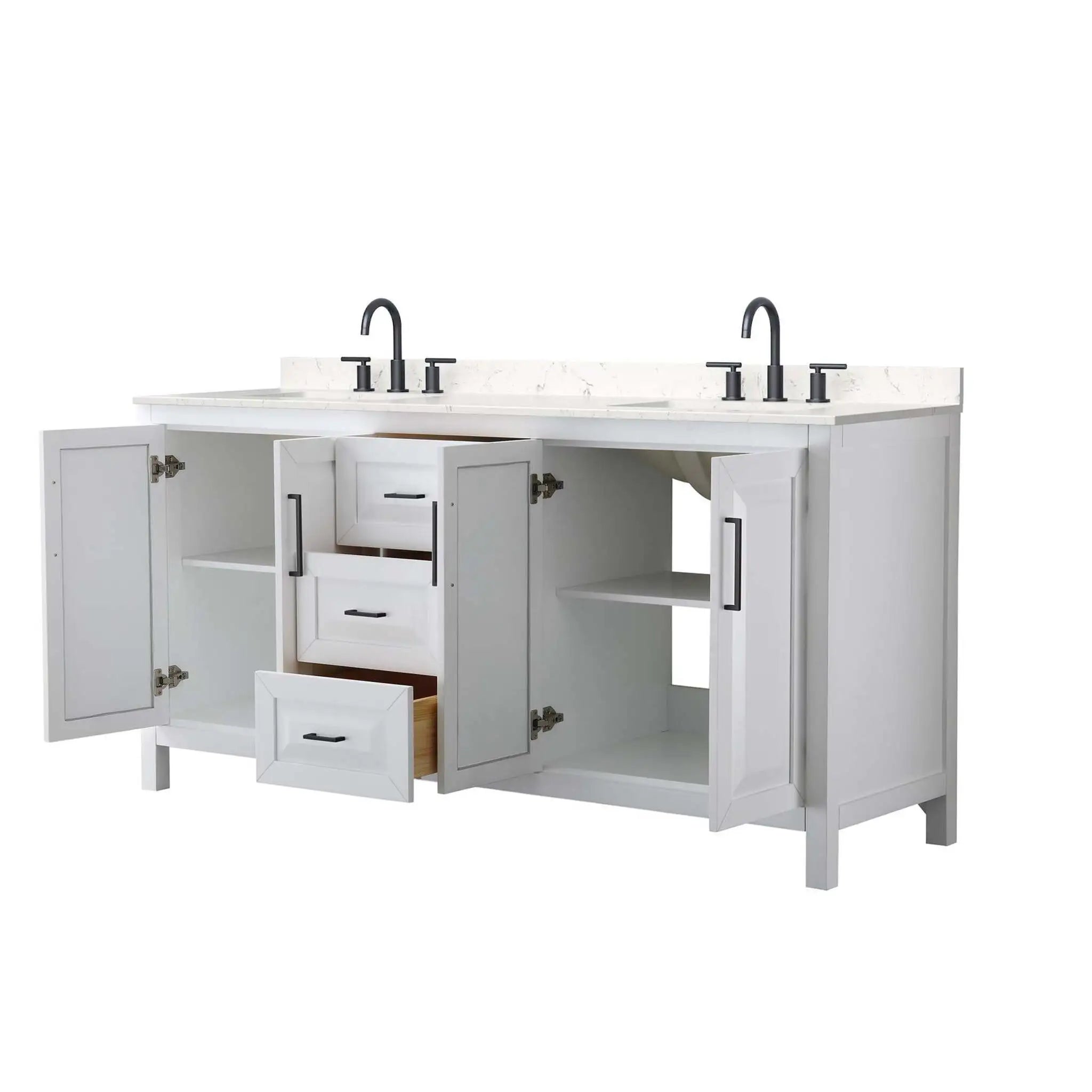 72" Daria Double Bathroom Vanity in White with Matte Black Trim by Wyndham