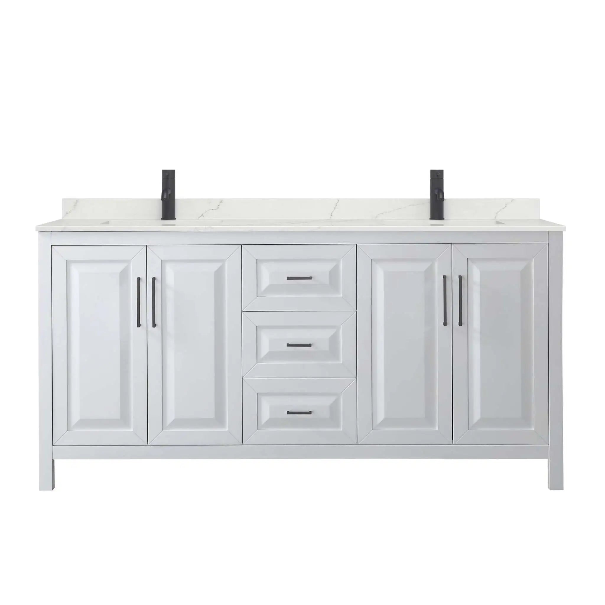 72" Daria Double Bathroom Vanity in White with Matte Black Trim by Wyndham