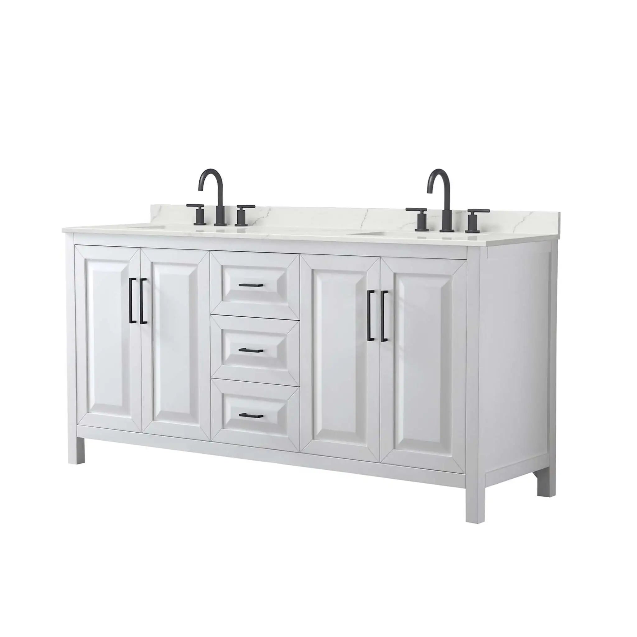 72" Daria Double Bathroom Vanity in White with Matte Black Trim by Wyndham