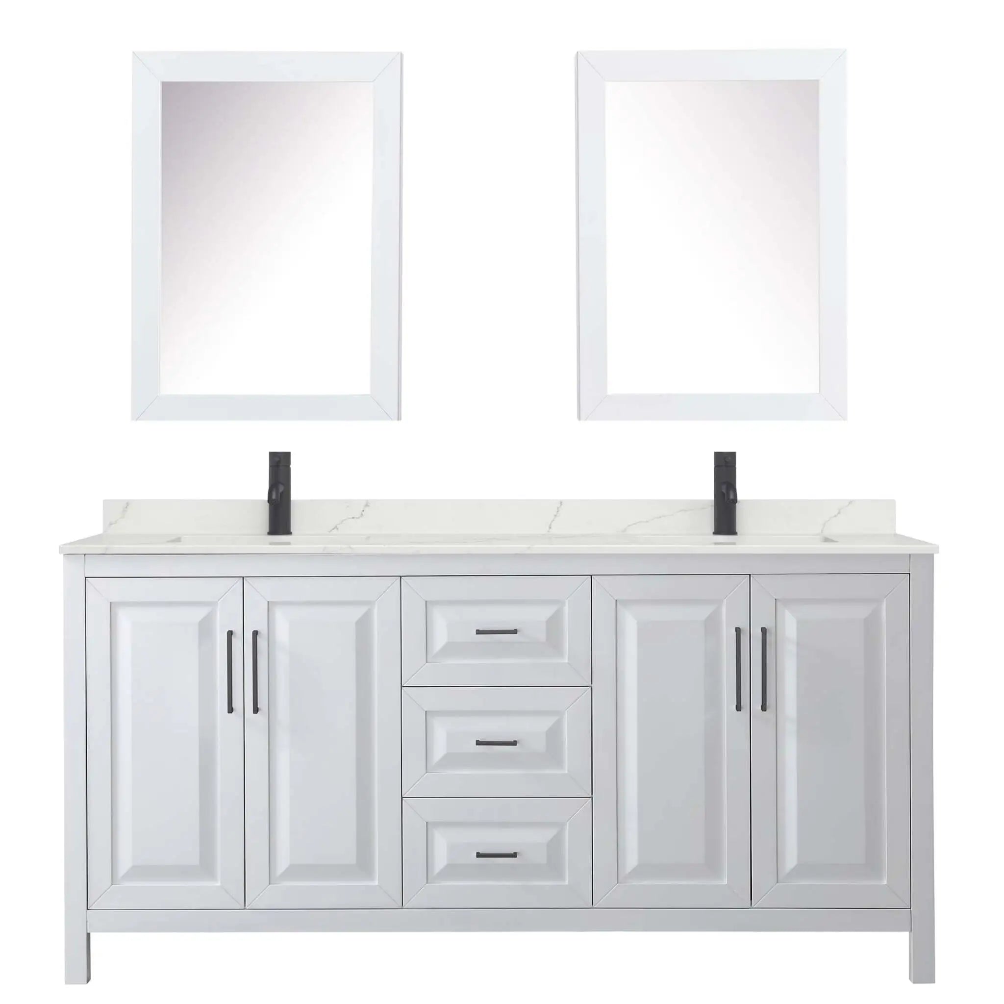72" Daria Double Bathroom Vanity in White with Matte Black Trim & Medicine Cabinet by Wyndham