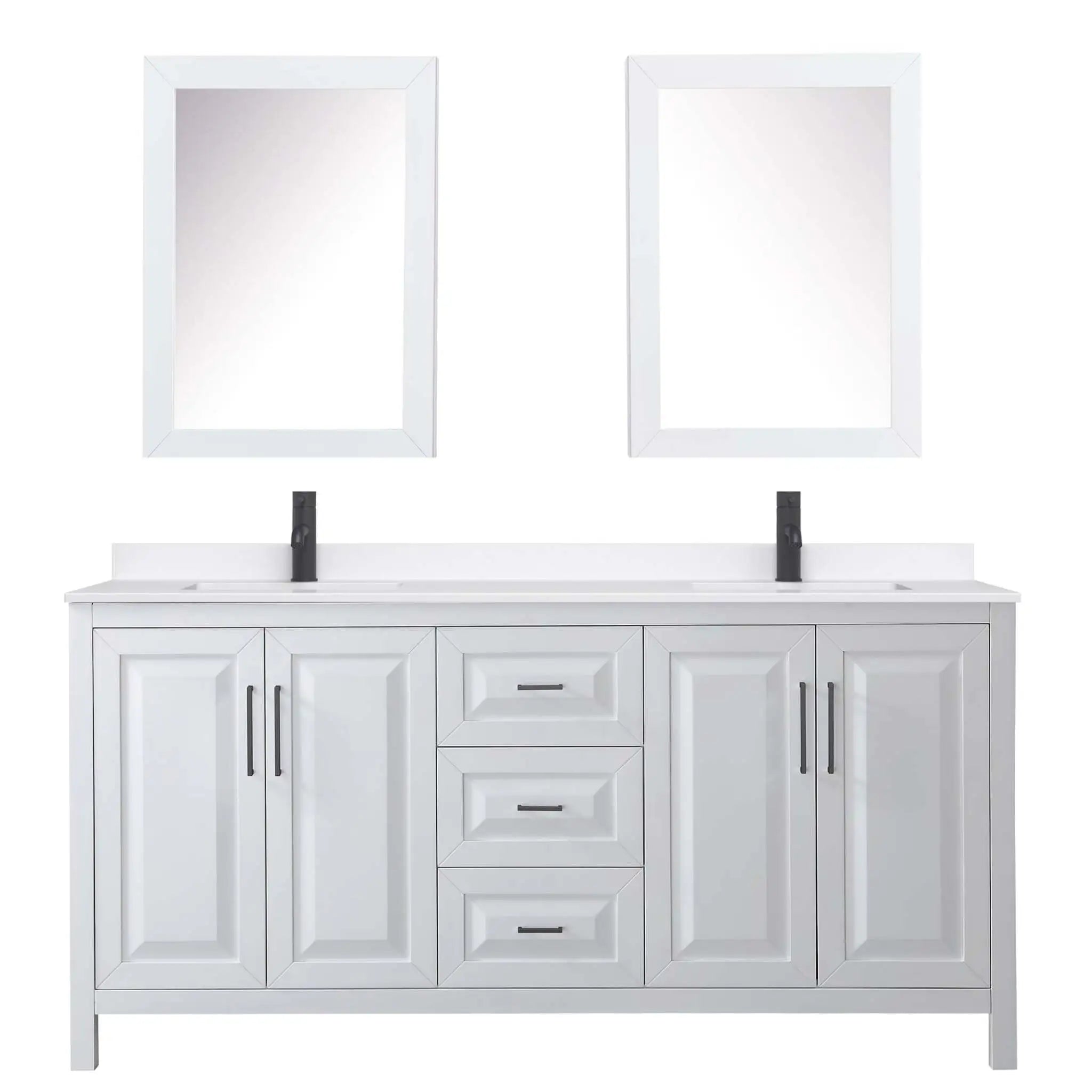 72" Daria Double Bathroom Vanity in White with Matte Black Trim & Medicine Cabinet by Wyndham